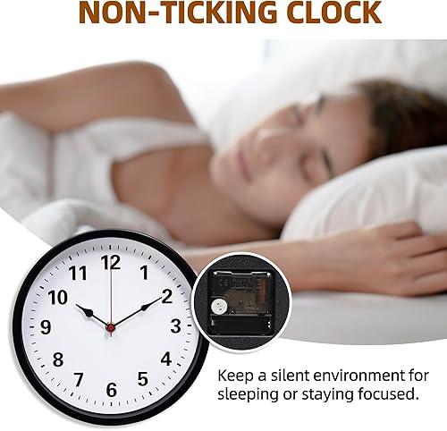 Miniatura 4 de LEIKE Reloj de pared de metal de 10 pulgadas, color negro, retro de cuarzo silencioso, funciona con pilas, decorativo para patio, cocina, sala de