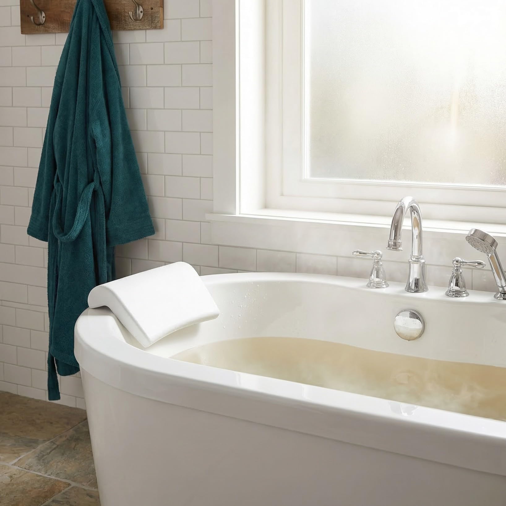 Coussin de Bain PU Antidérapant pour Adultes Oreiller Ergonomique Doux et Confortable avec Support Nuque et Dos Accessoire de Salle de Bain Blanc
