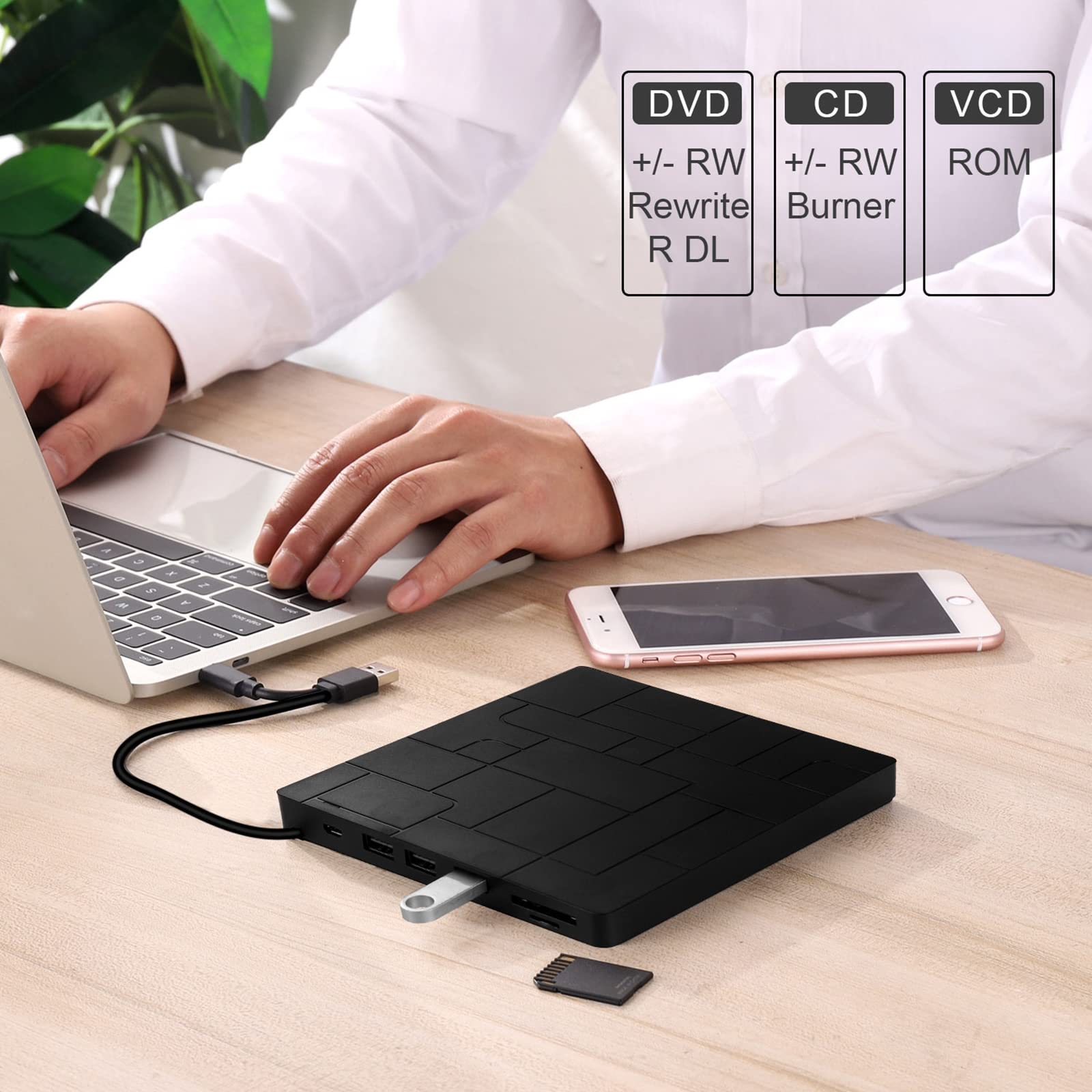 Grabadora de DVD Tipo c Unidad óptica móvil USB3.0 Tarjeta multipuerto Unidad óptica Externa de Interfaz Dual
