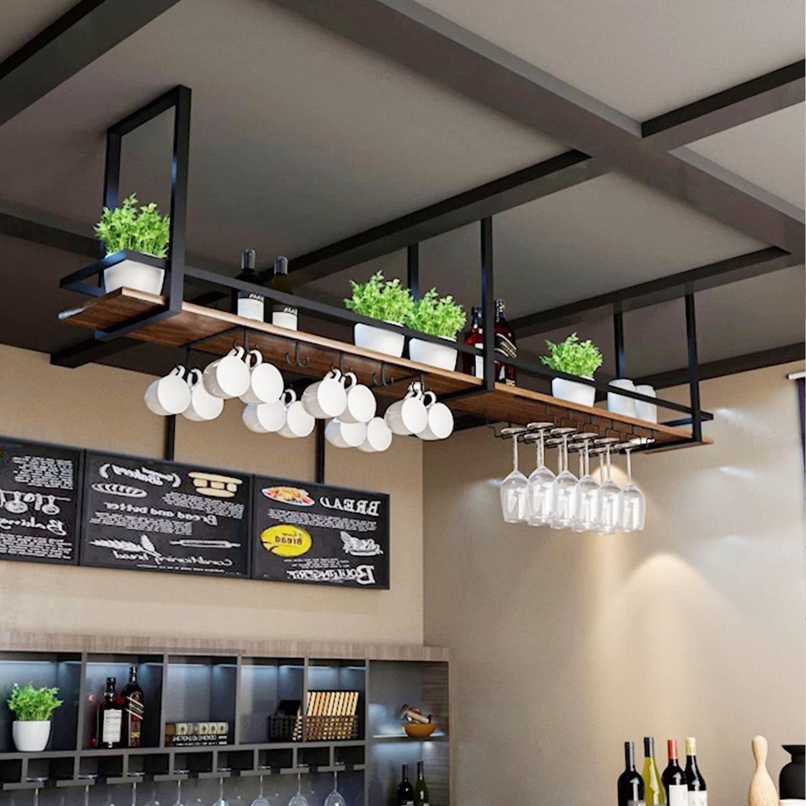 Support de rangement suspendu en bois massif pour gagner de la place en cuisine