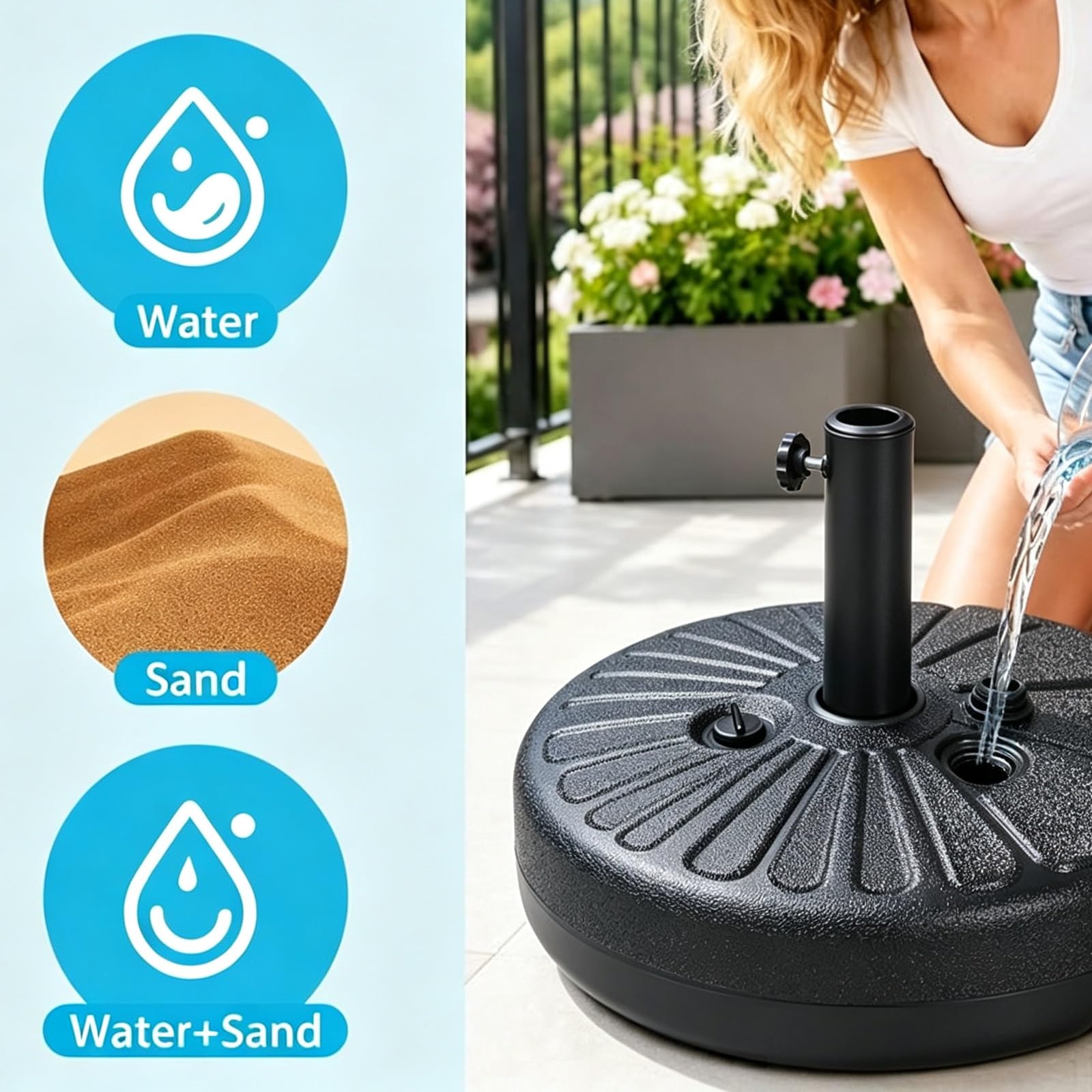Base Portaombrelli, Portaombrelli Circolare For Serbatoio 'acqua, Base | Portaombrelli for carichi pesanti, manopola di regolazione, for patio, terrazza, bordo piscina(Single knob)