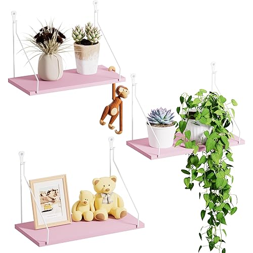 Elevate Your Space with Rustic Wood Floating Shelves Set of 3- Perfect for Bedroom, Living Room, Bathroom, and Kitchen Decor - Easy Installation, No Drilling Needed!