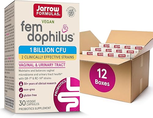 Jarrow Formulas Fem-Dophilus Probióticos 1 mil millones de UFC con 2 cepas clínicamente efectivas, suplemento dietético para la salud vaginal y la