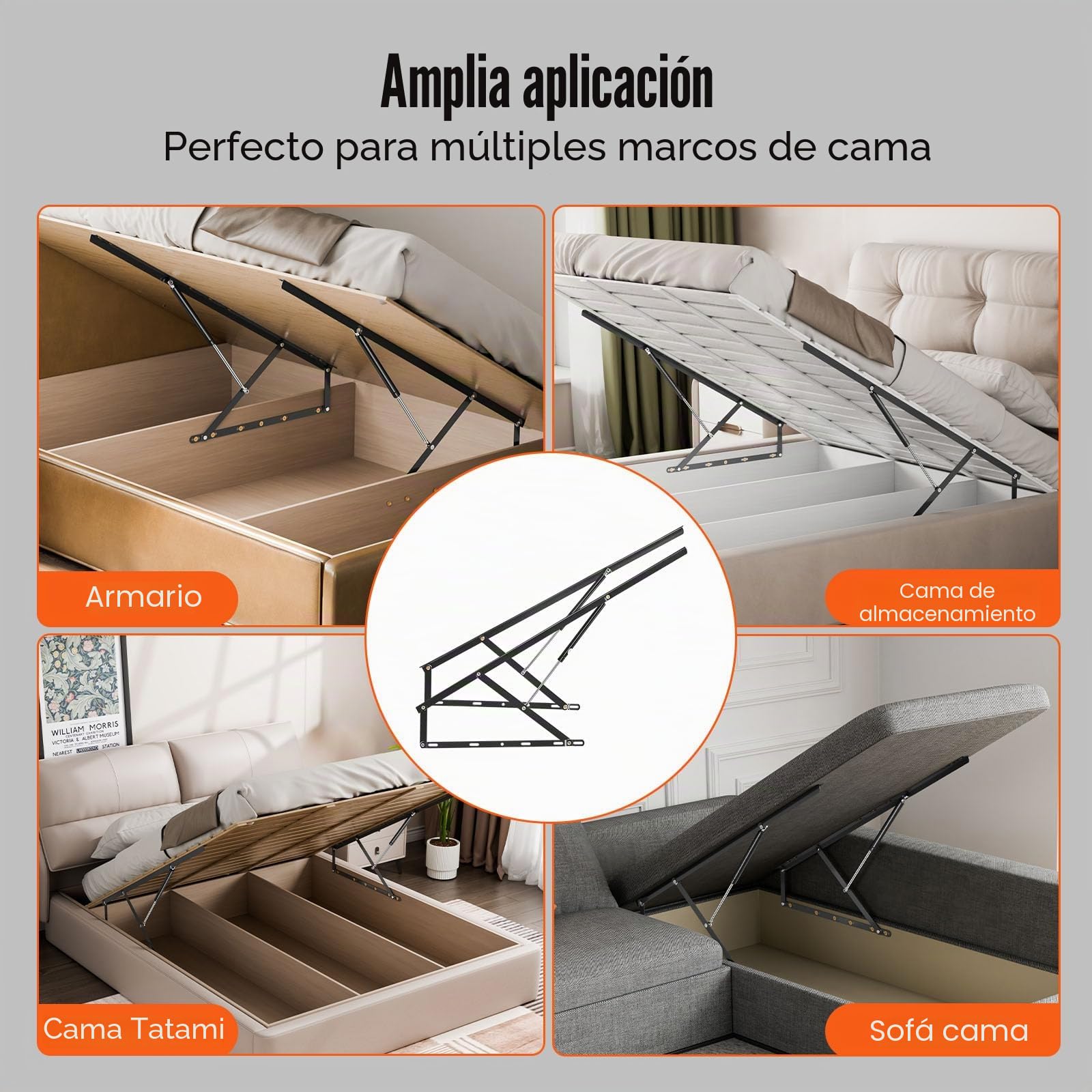 VEVOR Elevador de Cama Compatible de 150 x 180 cm Capacidad de 70 kg Kit de Hardware Mecánico de Cama Palanca Neumática Vertical de Lujo Soporte de Cama Resistente para Habitación de Invitados