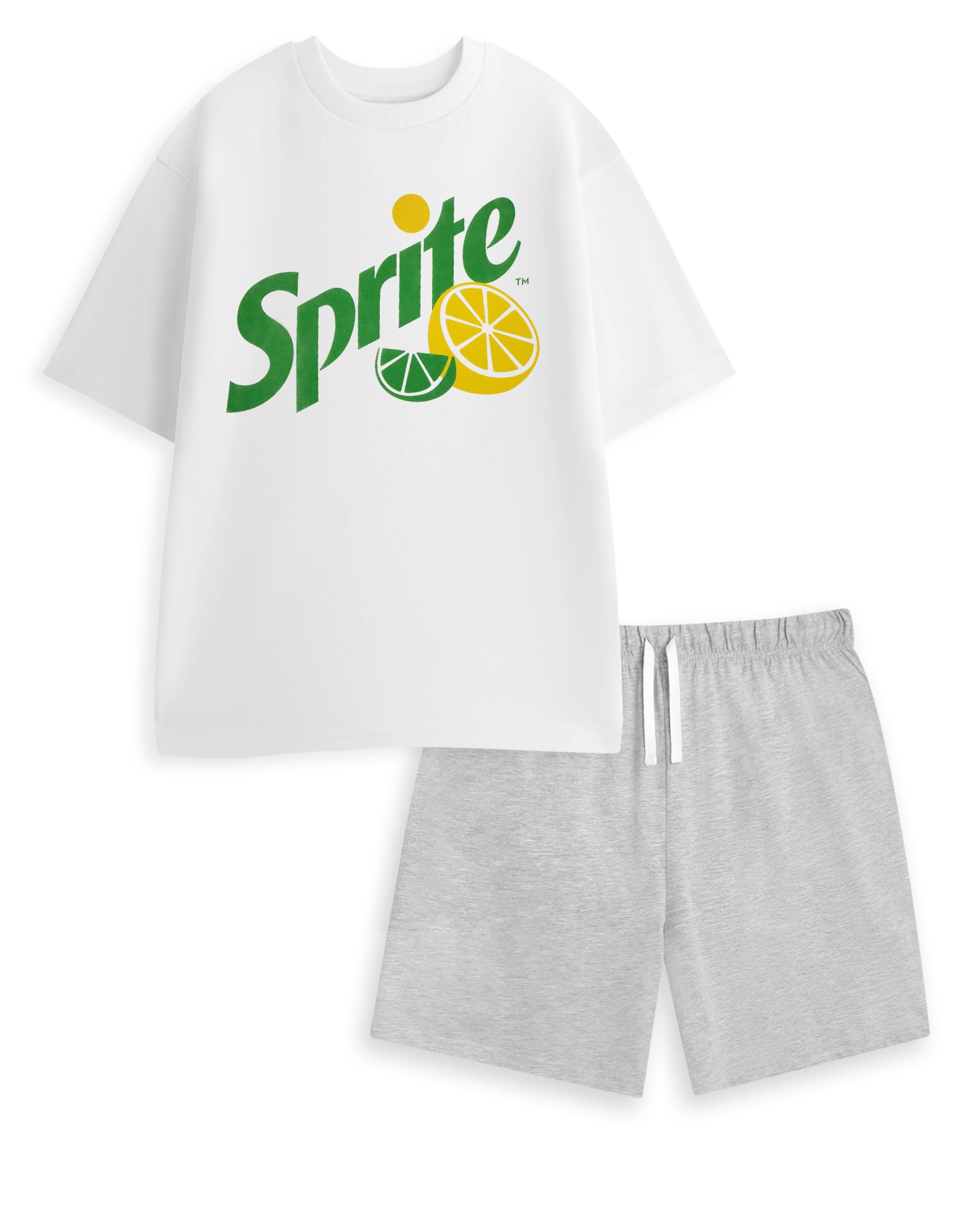 Coca-Cola Sprite Mens White Grey Short Sleeve Short Leg Pyjama Set | Relaxed Sleepwear & Loungewear with Logo Sprite Merch - Medium