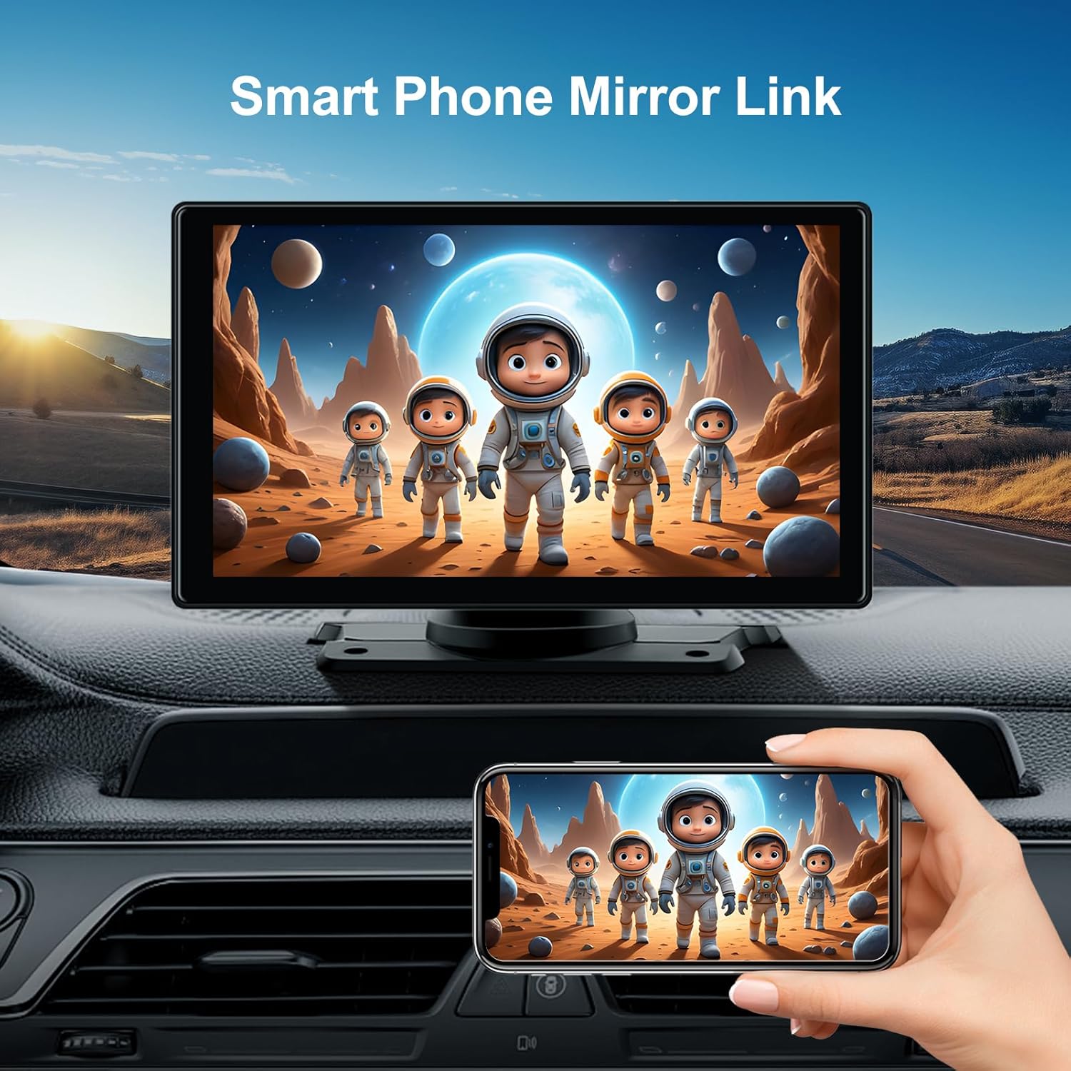 Smart Phone Mirror Link feature displaying phone content on the car stereo screen