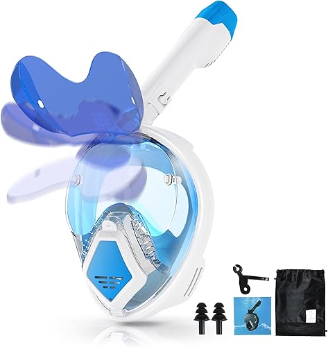 Devilfish Full Face Snorkel Mask Adults, Dry Top System Snorkeling Set with Foldable Sunglasses, 180 Degree Panoramic View Snorkel Gear, Scuba