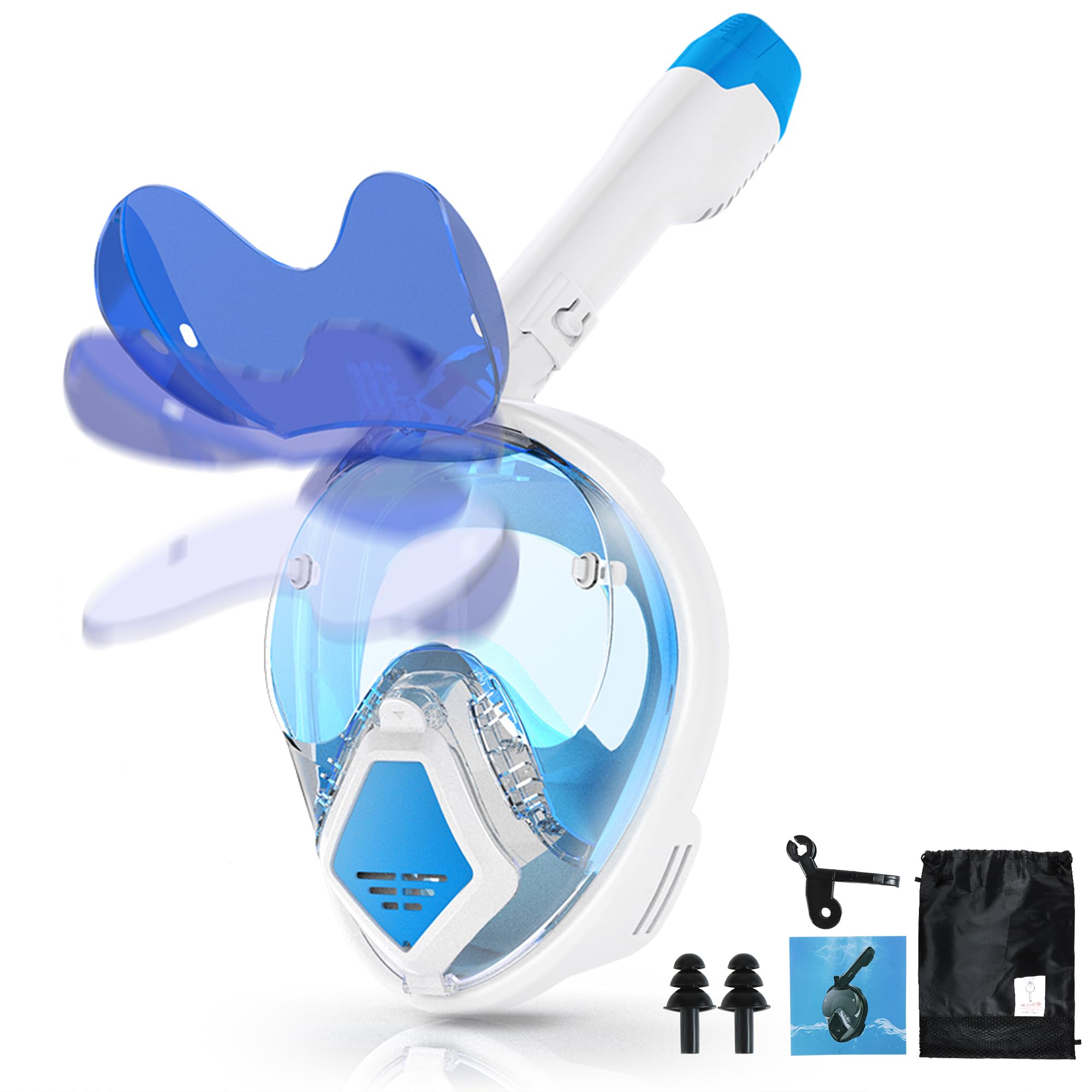 Devilfish - Máscara de esnórquel de cara completa para adultos, sistema de parte superior seca con gafas de sol plegables, equipo de esnórquel de visión panorámica de 180 grados, máscaras de