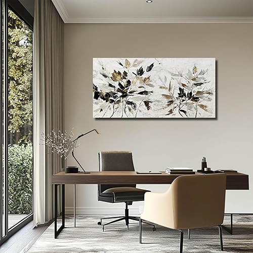 Miniatura 4 de Obra de arte moderna en blanco y negro, arte abstracto de pared para sala de estar, hojas del hogar, lienzo, cuadros de dormitorio, arte de pared