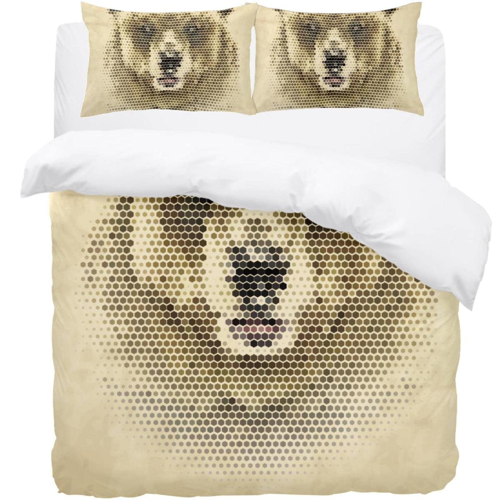 Housse de couette ours géométrique et 2 taies d'oreiller vintage faciles à border