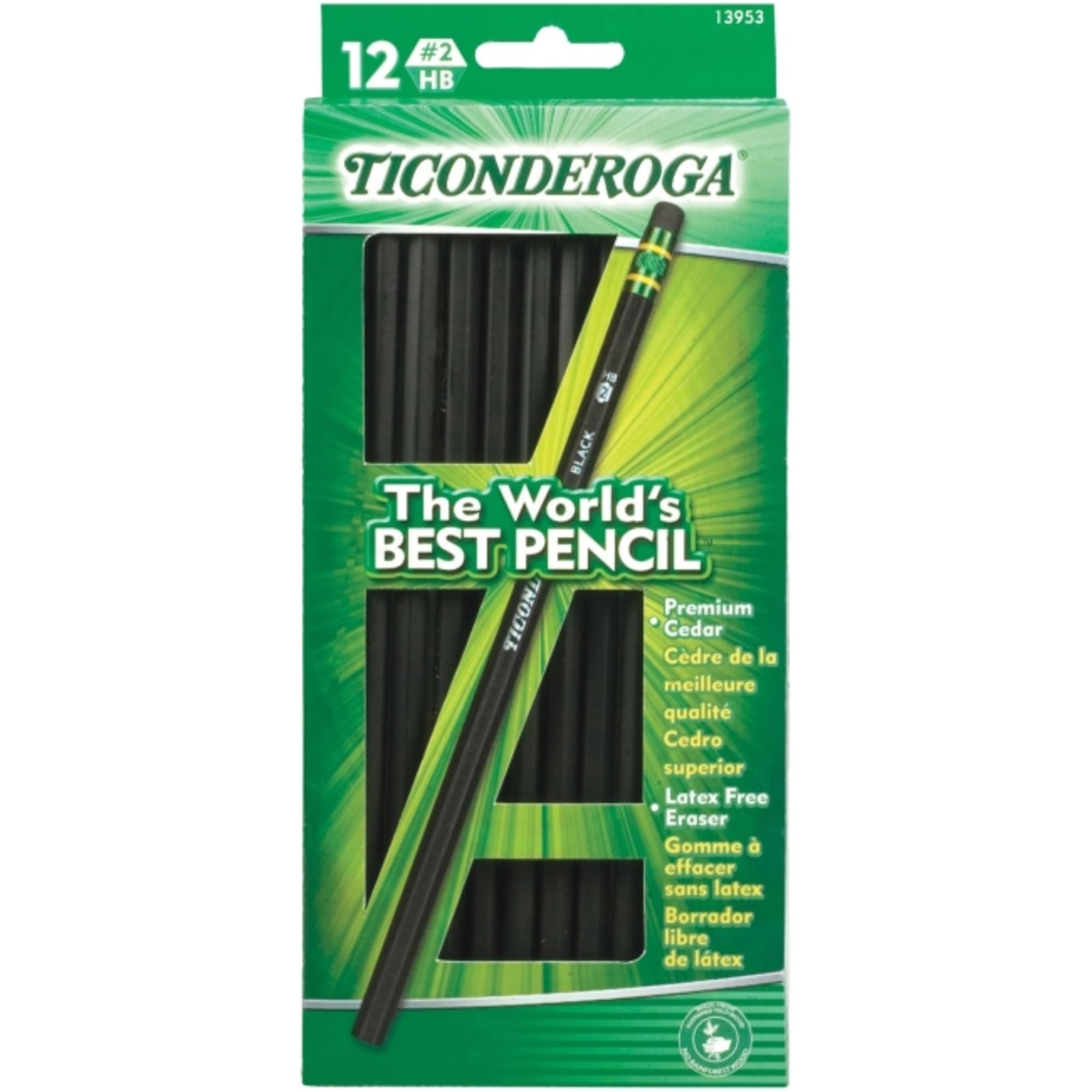 Ticonderoga Millennium Cedar Black Pencils, #2/HB Soft Lead, Dozen DIX13913