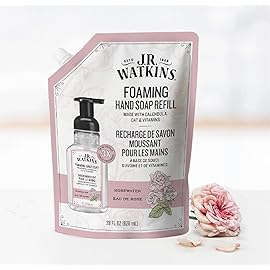 J.R. Watkins Foaming Hand Soap Refill, Moisturizing Foam Hand Wash, Formulated with Plant-Based Cleansers, Alcohol-Free, Cruelty-Free, Rosewater, 28 fl oz, 2 Pack