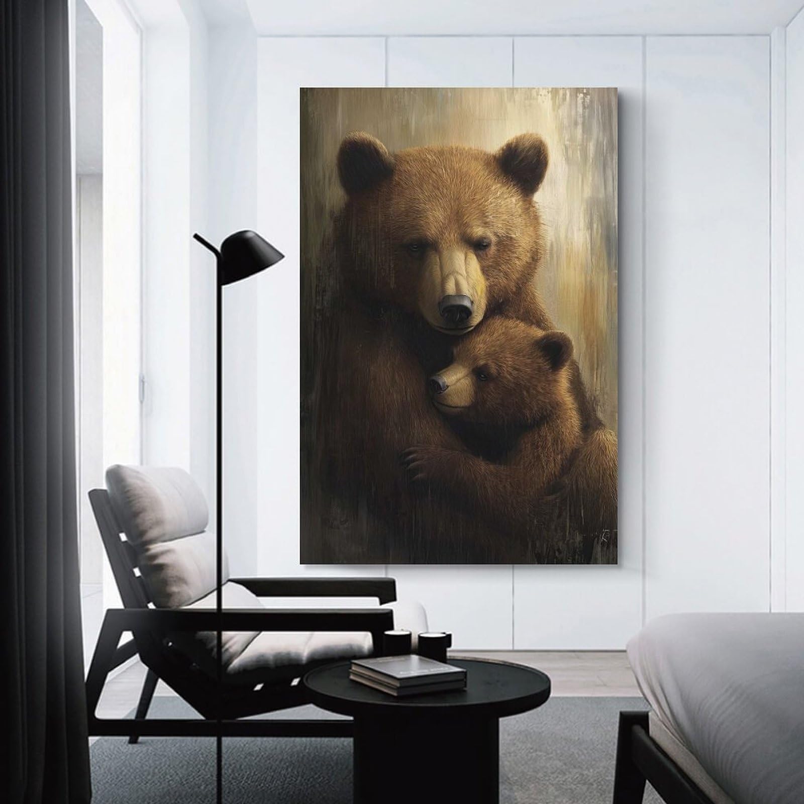Junmoney Canvas Art Print Mother Bear And Cub, 24x36inch(60x90cm), for Office, Study Or Home Workspace, Home Office Artwork with Decorative Appeal