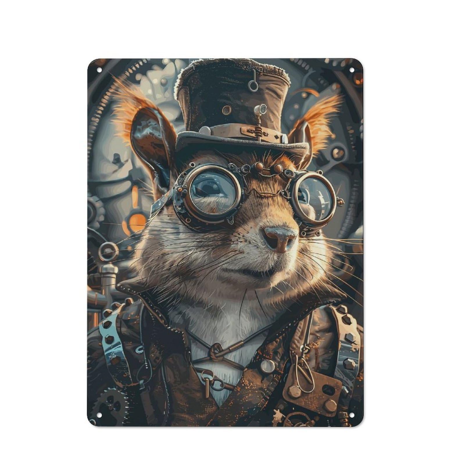 Junmoney Animal Steampunk Squirrel Metal Sign 40X30cm With For Pub Or Café, Retro Decor, For Cooler-Month Interiors With Retro Character