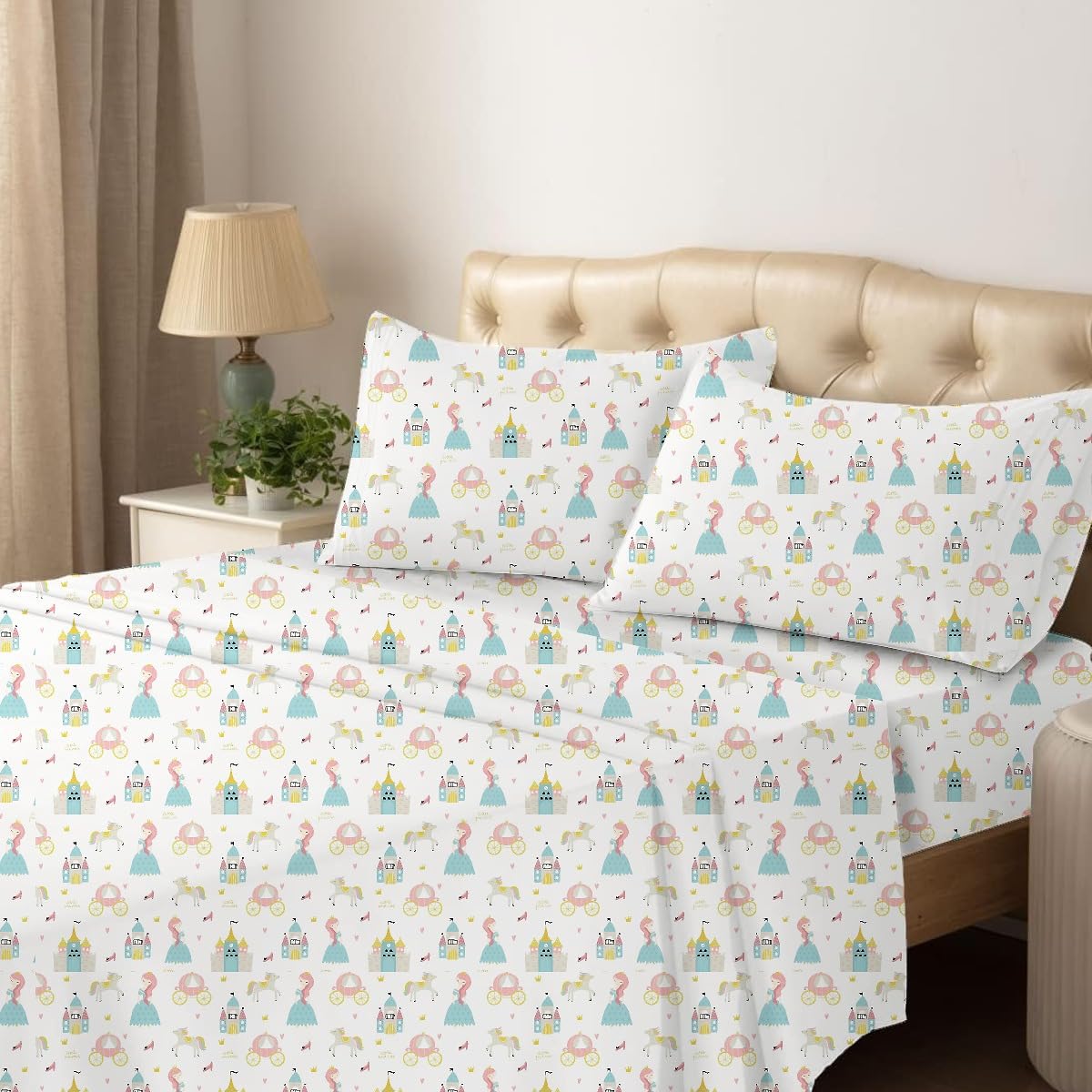 Kids Single Bedsheet Set Light Weight & Durable Bedsheets for Single Bed,Wrinkle Free Hypo-Allergenic Single Bed Sheet with 2 Pillow Cover (Little Princess)