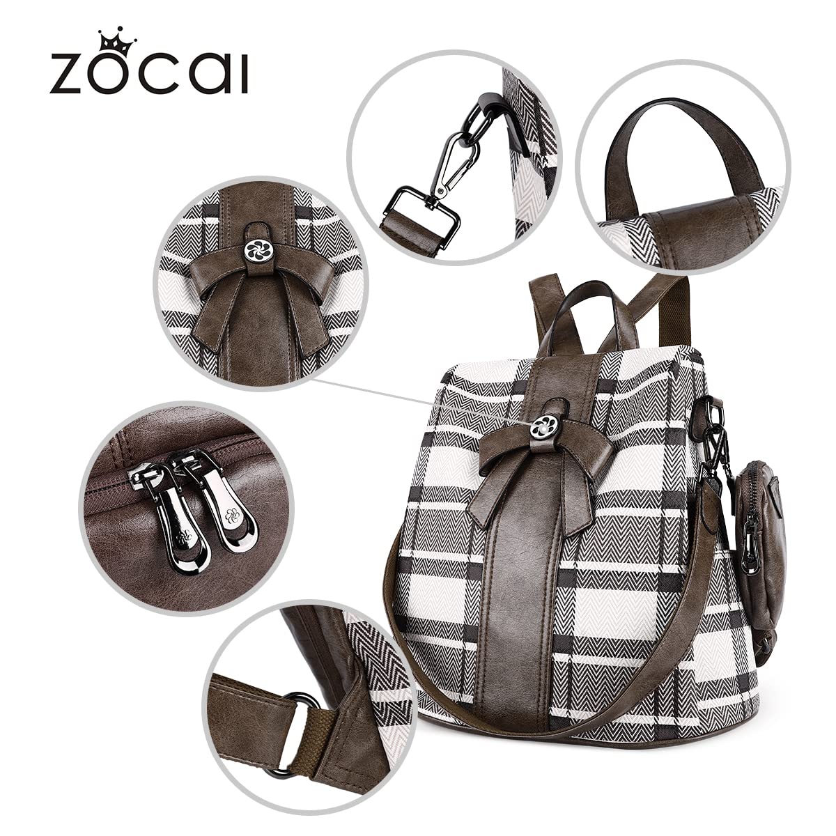 ZOCAI Mochila monedero para mujer de moda, carteras, de piel sintética, mochila diaria, antirrobo, bolso de hombro, monedero, 2khaki Khaki, M