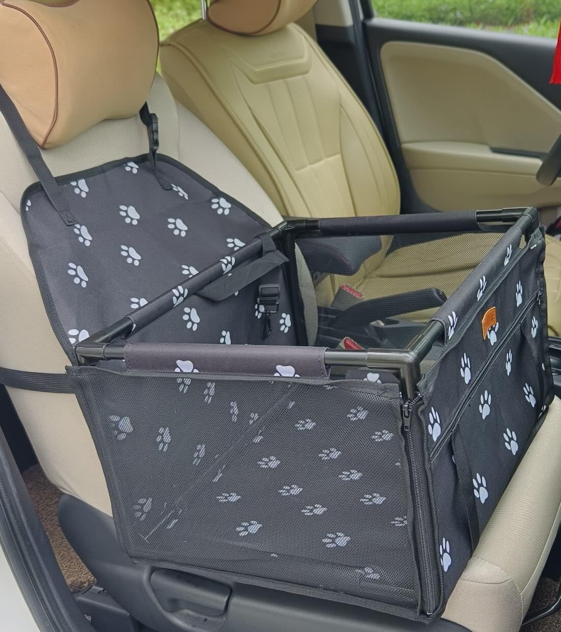GoBuyer Waterproof Pet Dog Car Seat Booster Carrier Box and Basket with Seat Belt Harness Restraint for Puppy Cat Travel (Grey, Standard 40x40cm) — view 8