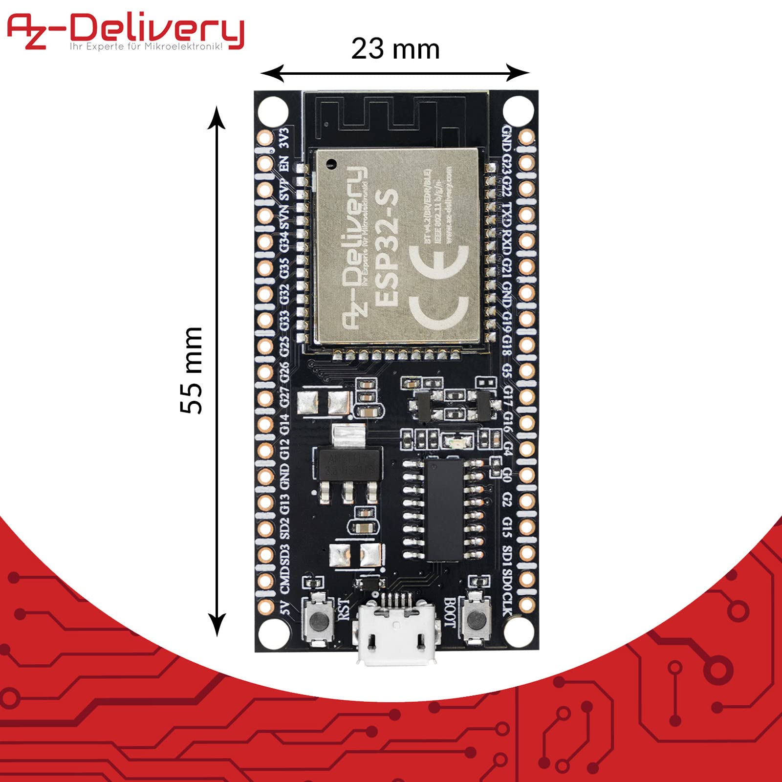 AZDelivery ESP-32S Dev Kit C NodeMCU moduły WLAN WiFi Development Board z CH340 (następca modelu ESP8266) i kompatybilny z Arduino wraz z e-bookiem!