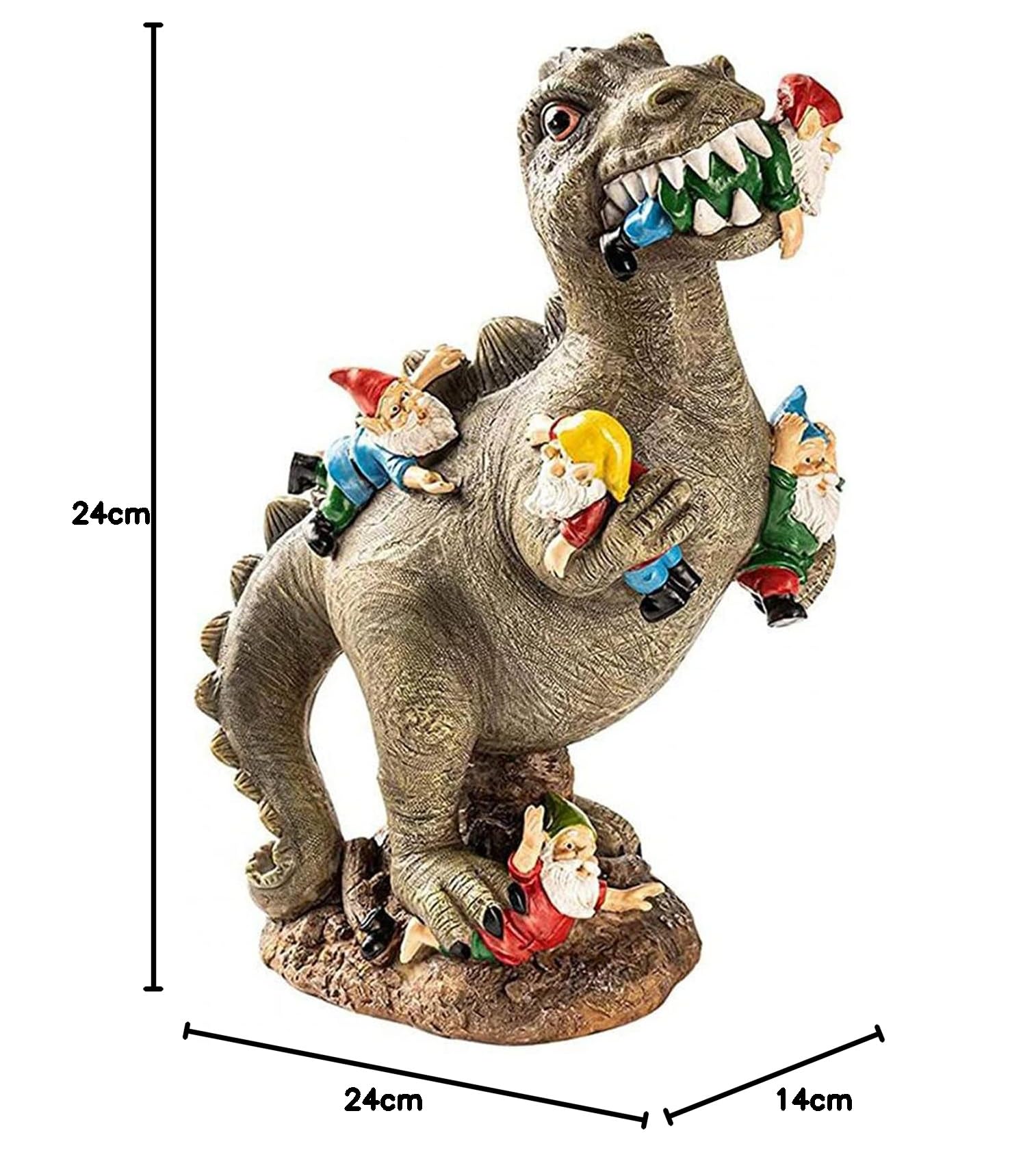 Ozdoby do ogrodu dinozaury na zewnątrz, rzeźba z żywicy 24 cm x 14 cm x 10 cm do dekoracji podwórka, urodzinowy prezent dla kobiet i mężczyzn (L)