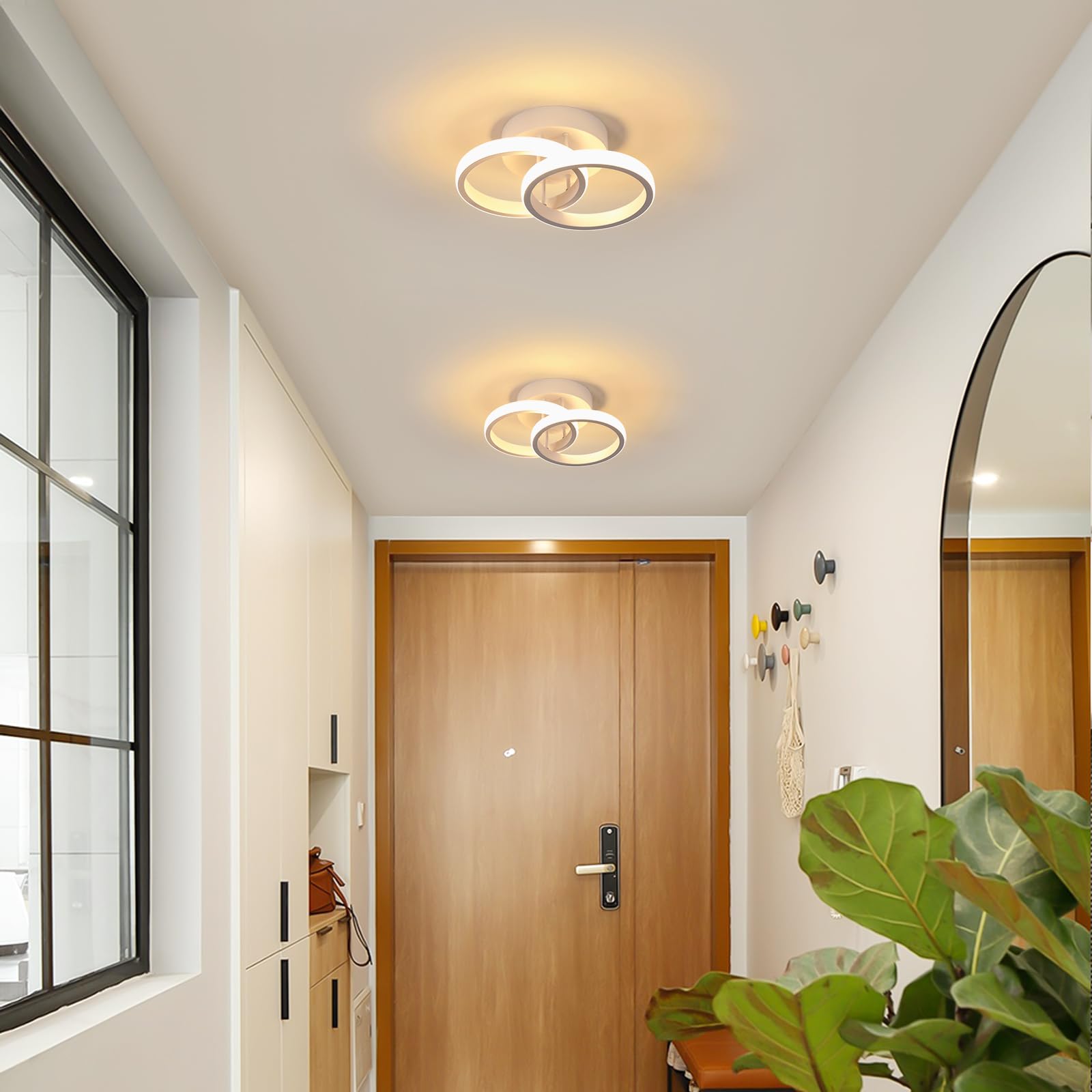 Plafoniera LED Soffitto 2 Pezzi, 22W 2475LM Rotondo Lampadario LED Soffitto Bianco, Moderna Lampada in Acrilico per Camera da Letto Cucina Soggiorno Corridoio, Bianco Caldo 3000K, Ø25CM