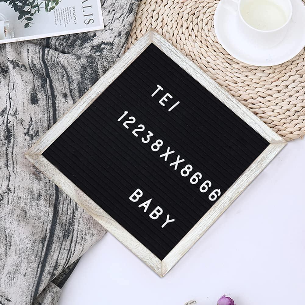 SOLEJAZZ Felt Letter Board 12"x12", Double Sided Changeable Message Board with Rustic Wood Frame, 730 Precut White & Gold Letters, Numbers, Symbols, Wall & Tabletop Display, Vintage White