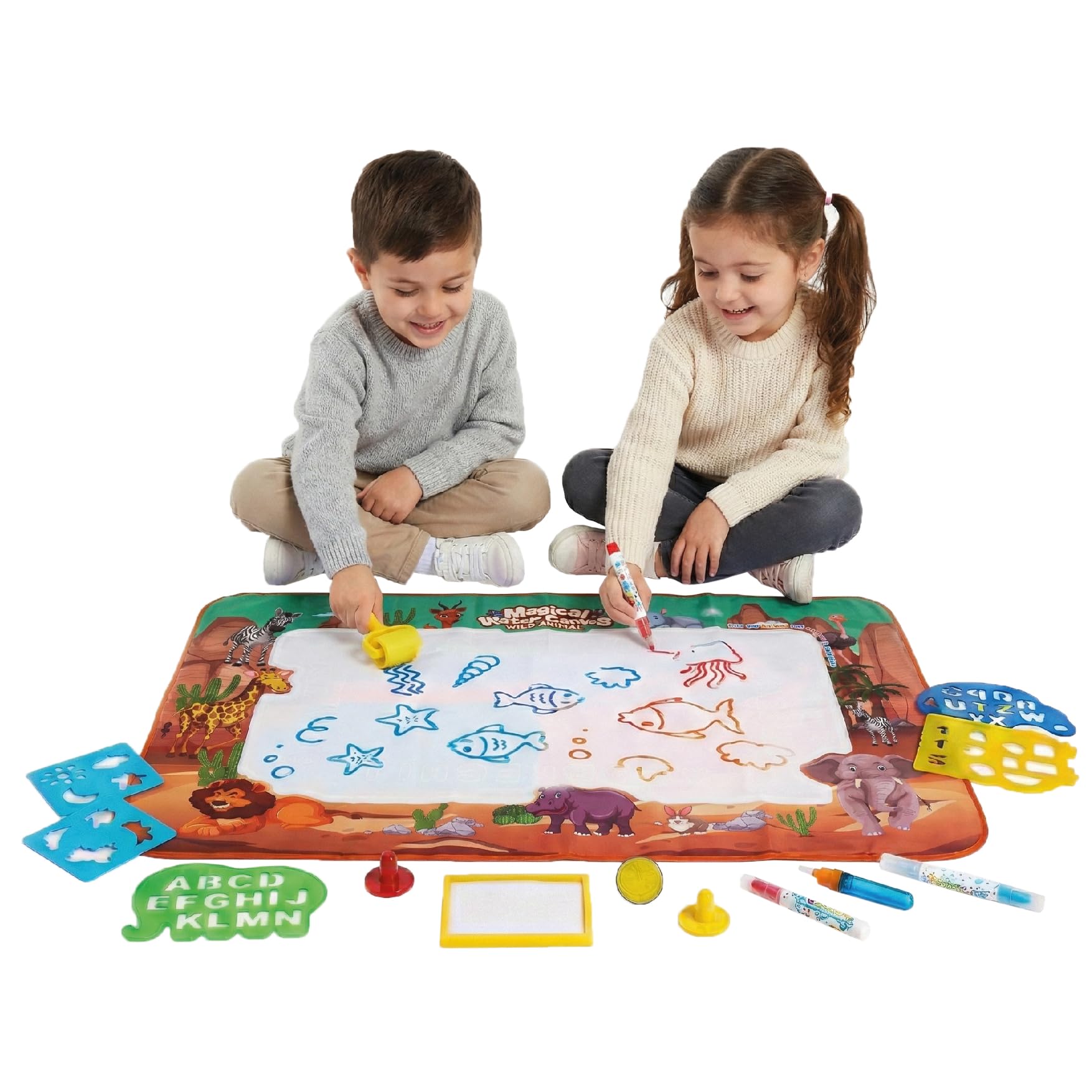 BUDDY BABY AquaPaint Tapis Magique XL 150x100 Cm – Dessiner à L'eau, Réutilisable Et Sans Bordel – Jeu éducatif 3-12 Ans Avec Accessoires – Coffret Cadeau Océan