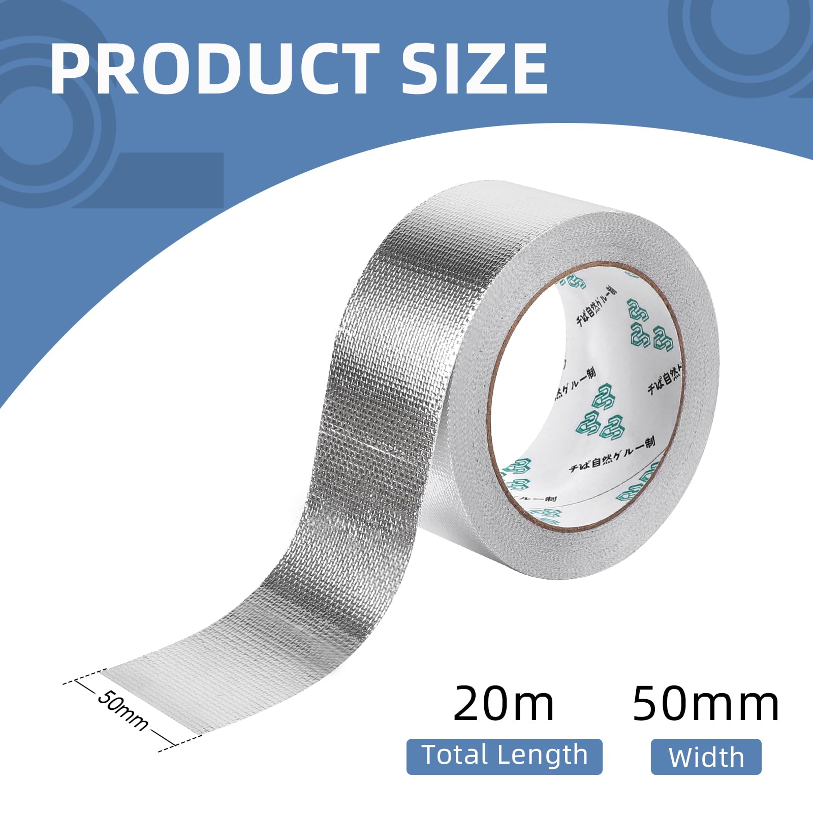 Cinta adhesiva de aluminio reforzada con fibra de vidrio – 50 mm x 20 m – impermeable y resistente al calor, Cinta de aluminio resistente al agua y al calor para sellar, reparar y aislar