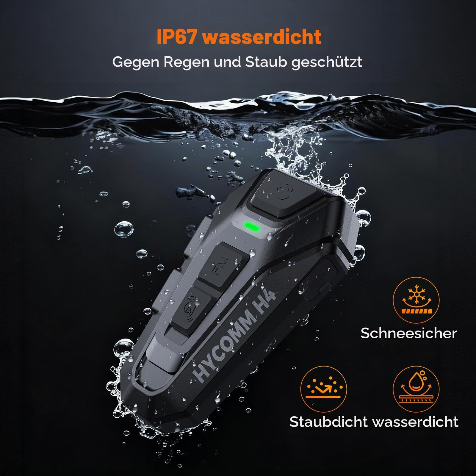 H4 Motorrad Bluetooth Headset 2er Set, Intercom für 4 Fahrer | Helmsprechanlage bis 2000 m, Musik GPS & Intercom gleichzeitig, 35h Akku, DSP CVC Geräuschreduzierung, IP67 wasserdicht