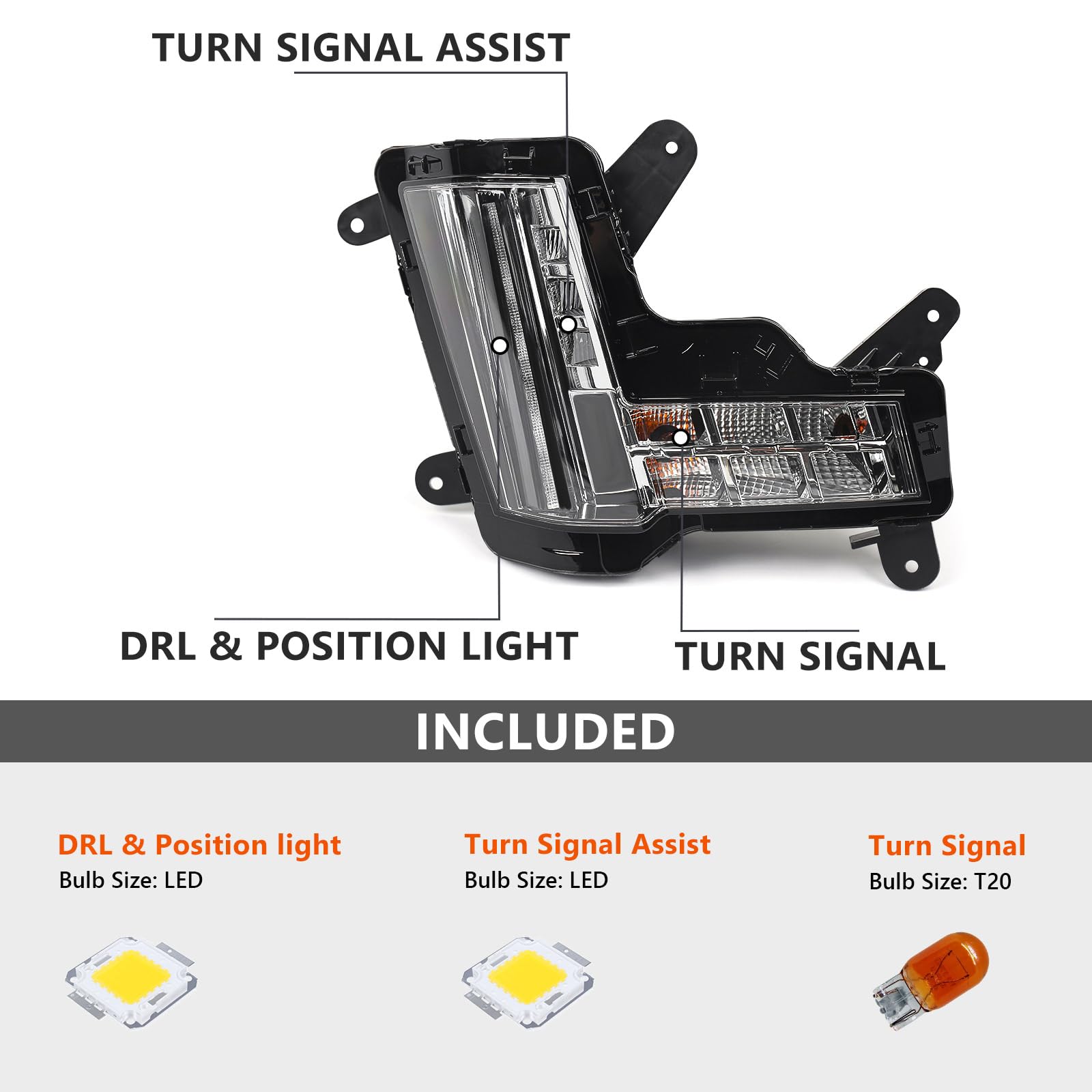 FIONE LED Fog Light for Cadillac Escalade 2015-2020 Daytime Running Light Assembly DRL Turn Signal Lamp with crash imminent braking system Right Passenger Side RH 84575578 GM2531139
