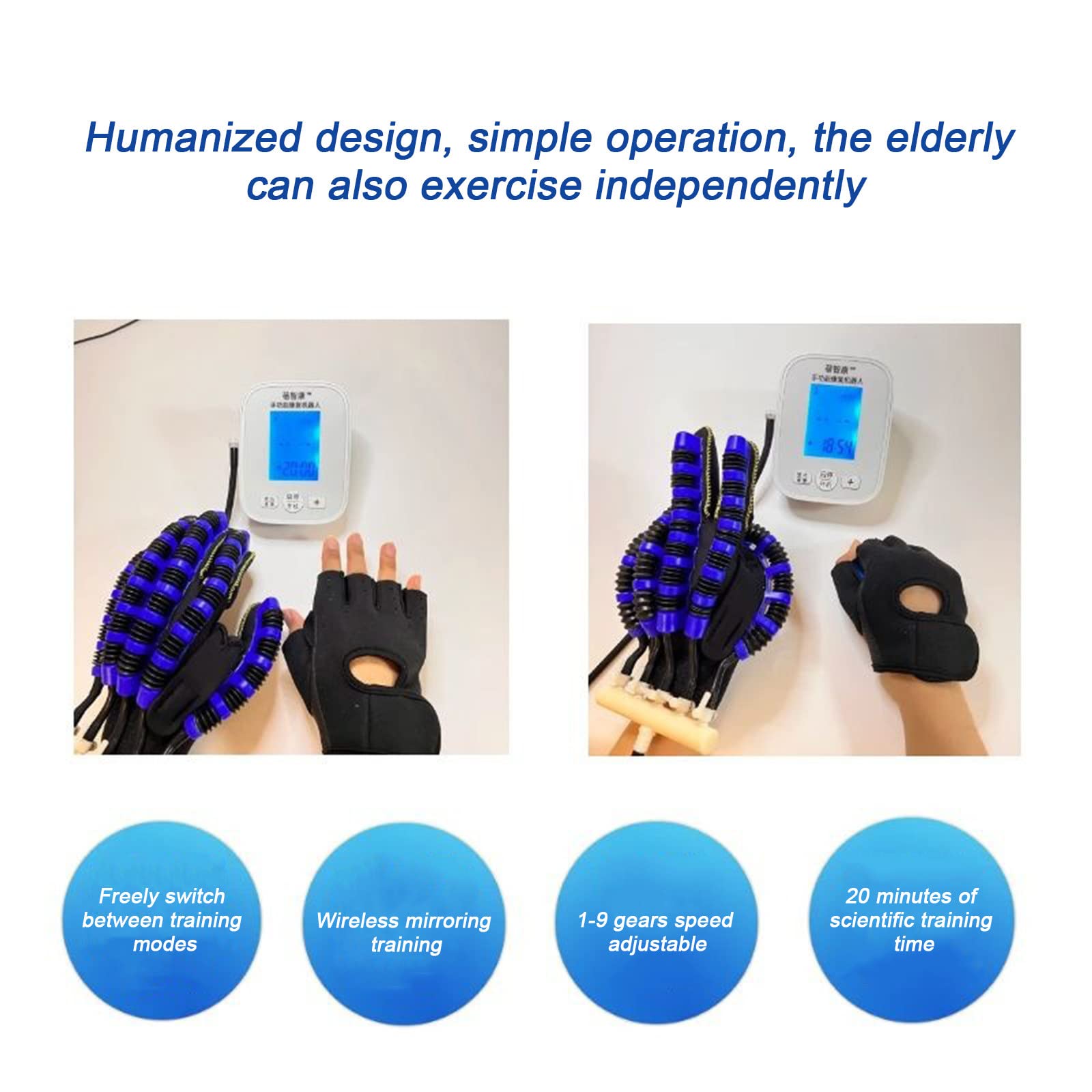 Guantes de Robot de rehabilitación para Pacientes con hemiplejía, Equipo de Entrenamiento de recuperación de Dedos y Manos, para Pacientes con Manos rígidas y espásticas, L-Right Hand