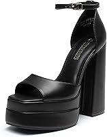 DREAMPAIRS Women's Chunky Block Platform Heels - Ankle Strap Square Toe Sexy Sandals, 5.5" Heel