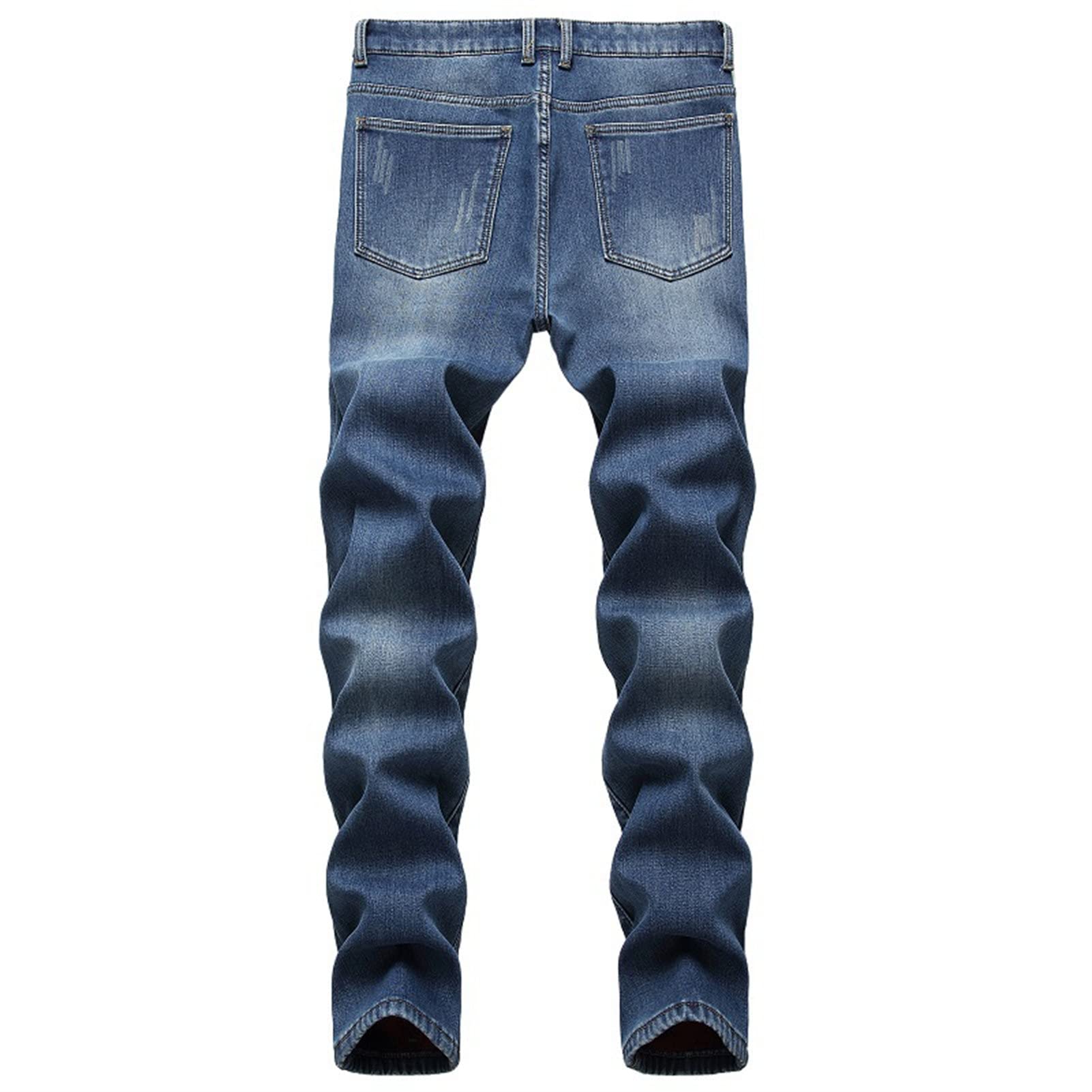 Men's Winter Fleece Lined Jeans Thicken Warm Stretch Denim Pants Regular Fit Classic Straight Leg Jean Trousers (Light Blue,42)