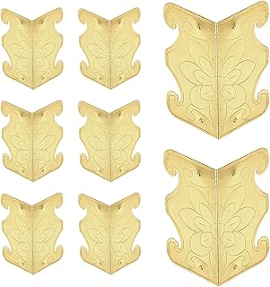 uxcell 8 Pcs Baseboard Corner Protectors, Decorative Vintage Metal Edge Cover Skirting Board Wall Corner Protector for Wood Furniture Table Cabinet Drawer, Yellow