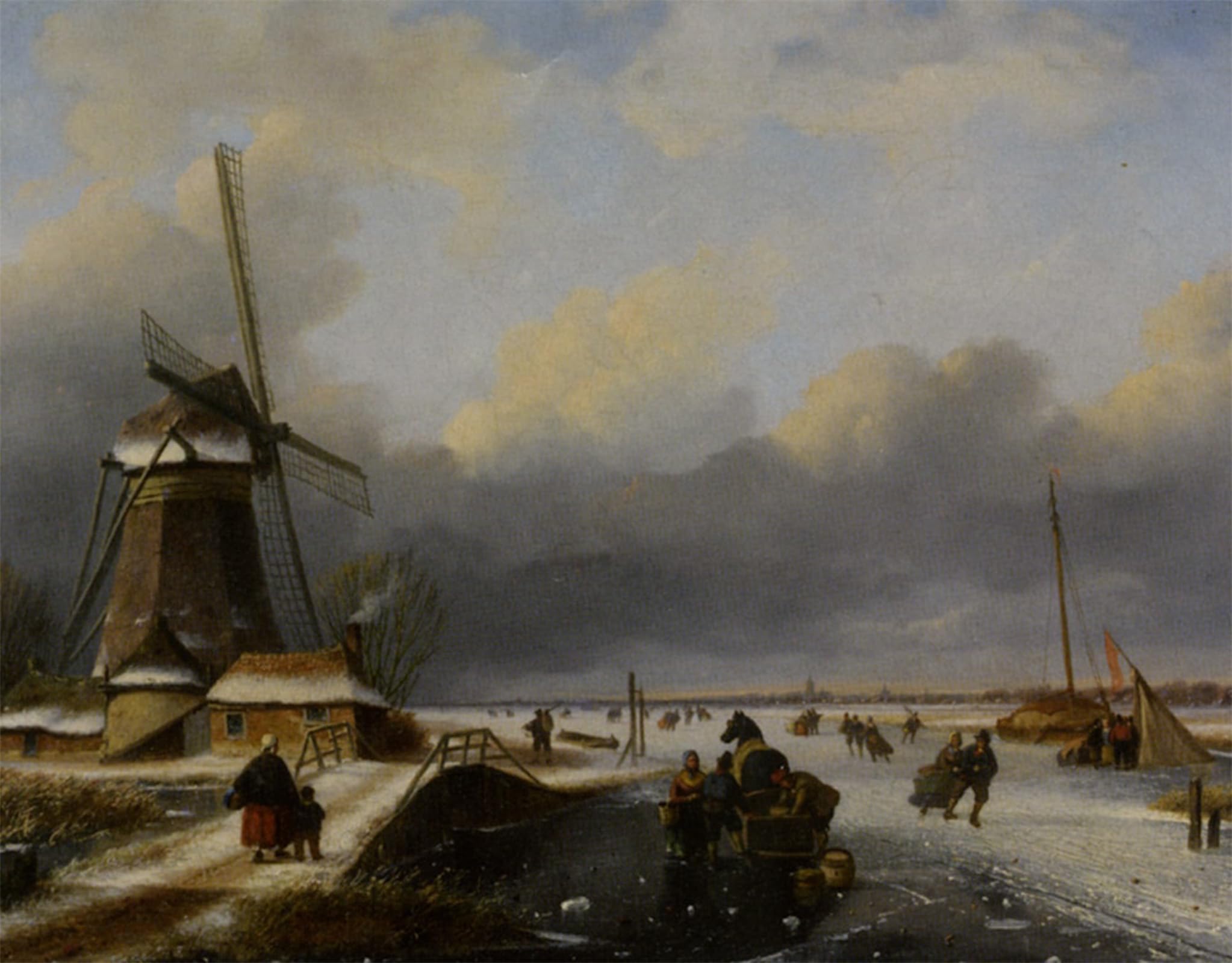 SERENDIPITP Vintage Wall Art Canvas Nordic Poster Canvas Print Picture Skaters on a River by Nicolaas Johannes Roosenboom Wall Art Poster for Home Decor 60x90cm