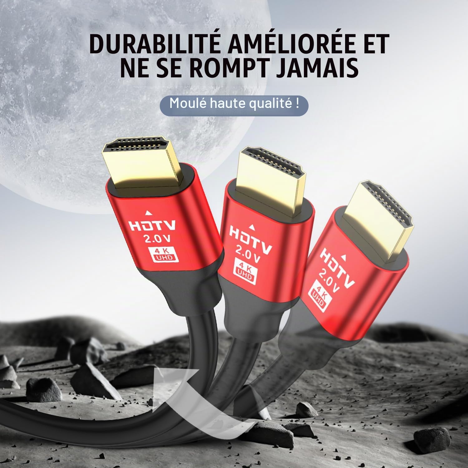 4K câble Hdmi 25M, câble Hdmi 2.0 haute vitesse 4K@60Hz 2K@120Hz, connecteur plaqué or 3D ARC HDCP 2.2 et 2.3 pour HDTV/Blu Ray lecture/projecteurs/ordinateurs portables /PS4/PS5 (Rouge)