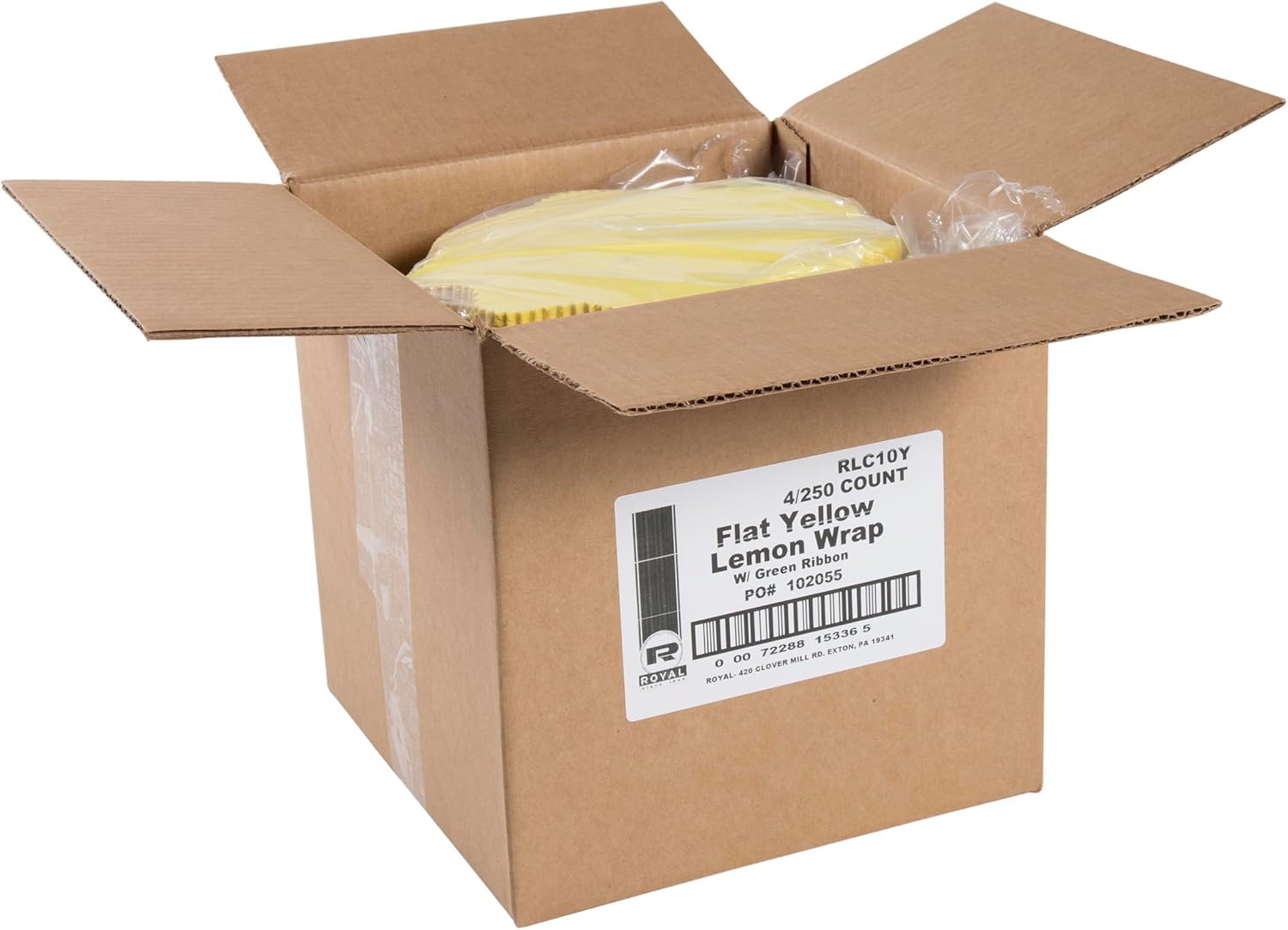 Royal Flat Yellow Lemon Wraps with Green Ribbons, Package of 1000