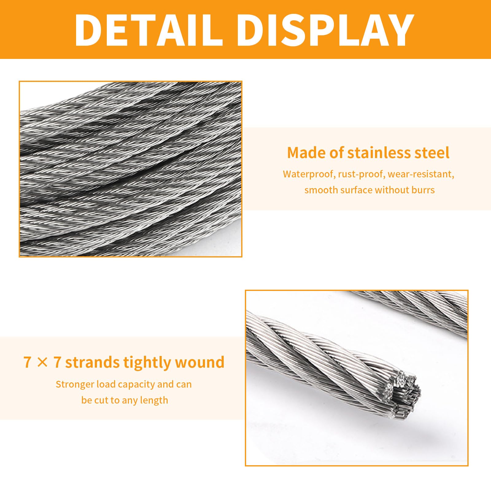 Câble Métallique en Acier Inoxydable,Kit de Câble Métallique 100m,Cables Acier Inox 1.5 mm,Noyau 7 x 7 Brins,pour Outdoor Suspension,Corde a Linge,Plante Grimpante