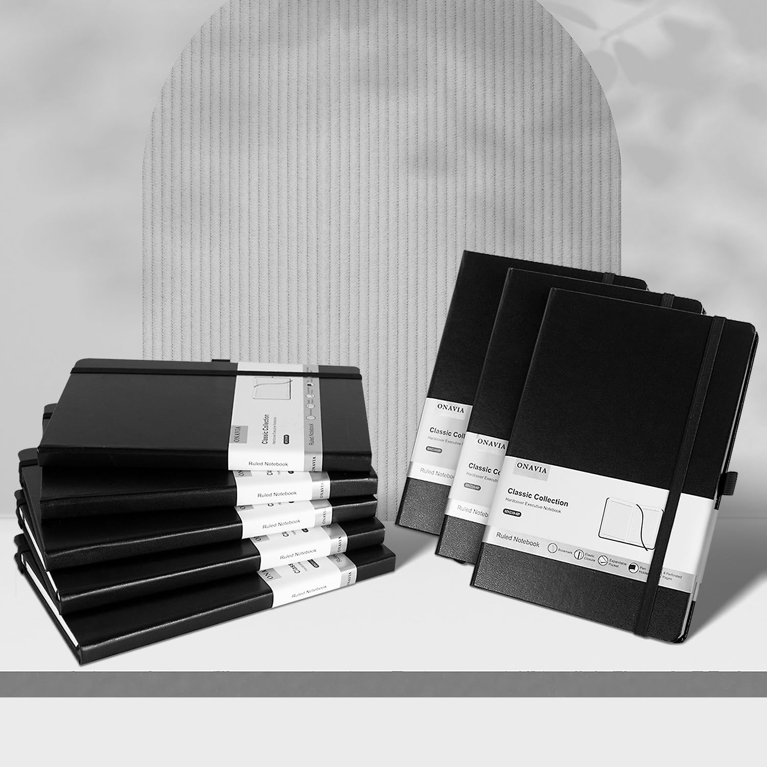 ONAVIA A5 Cuadernos paquete de 8, bloc de notas de 14 cm x 21 cm, Libreta Liso de Tapa Dura con Papel Grueso de 100 g/m², Cuaderno en Blanco de Tapa Dura de 160 Páginas Para Escritura, Estudio (Negro)