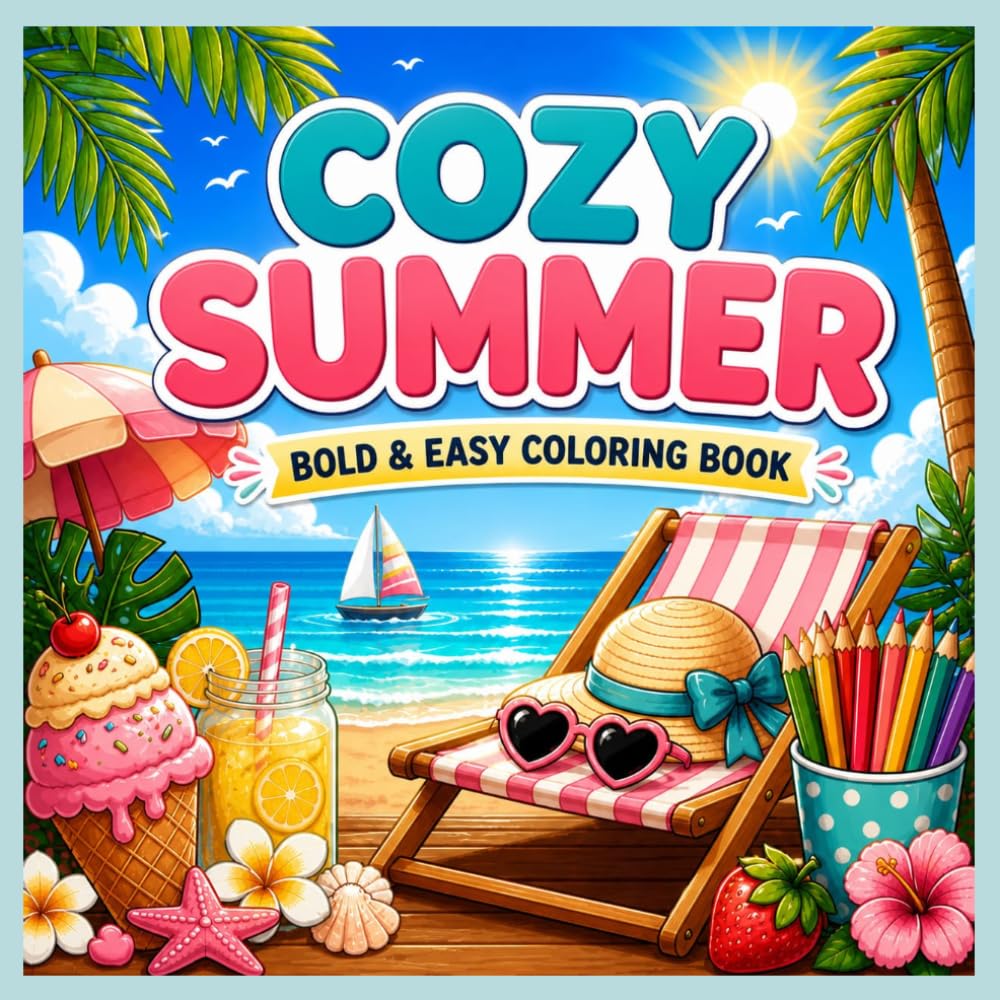 Cozy Summer: Bold & Easy Coloring Book for Adults and Teens Featuring Fun Summer Designs for Stress Relief and Relaxation