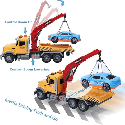 Miniatura 3 de IYEAM Camión de remolque de 15 pulgadas con ganchos y coche para niños y niñas, juguete de camión de fricción con sonido y luces