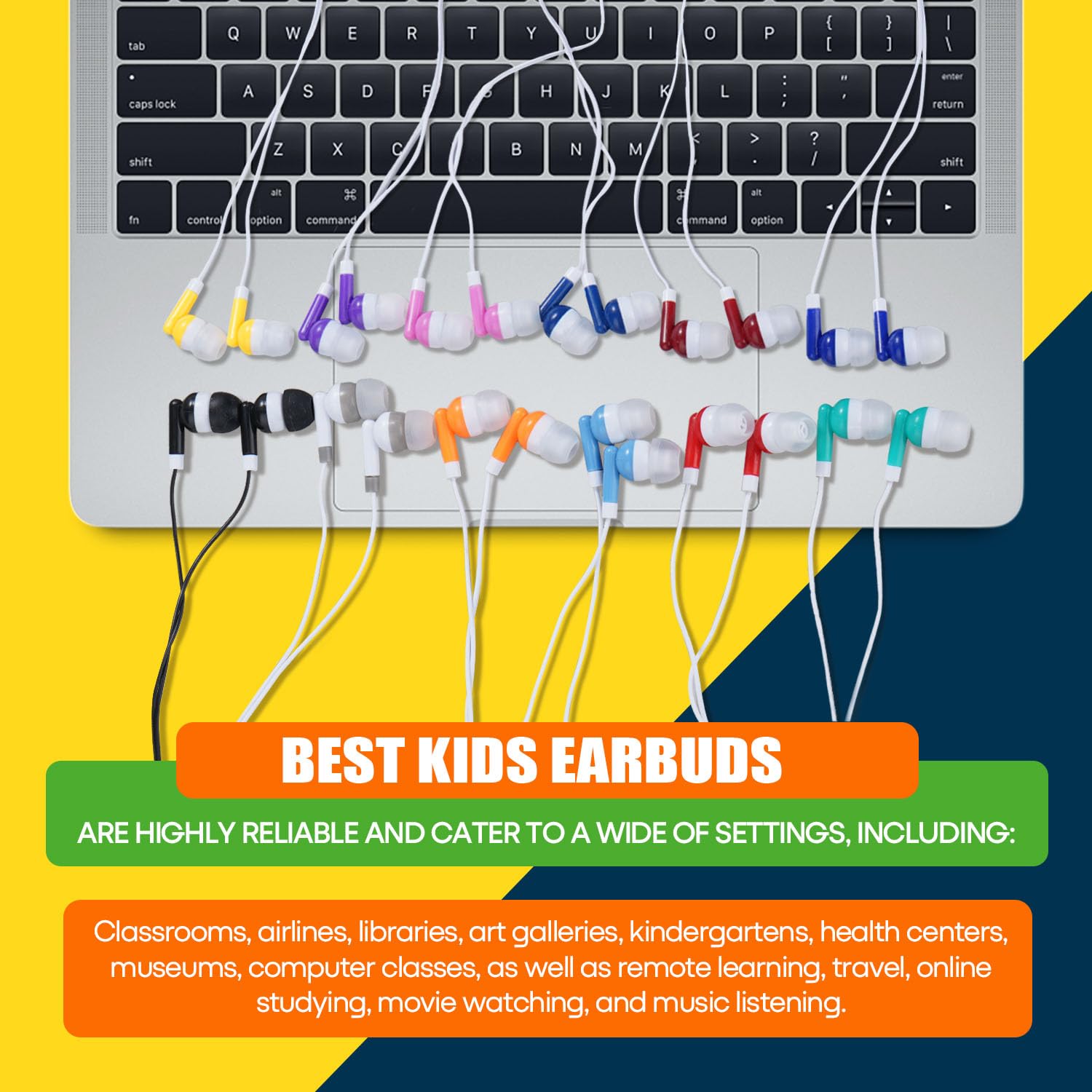 Bulk Classroom - Confezione da 50 auricolari per bambini e studenti, cuffie in-ear cablate con jack da 3,5 mm, per scuola, compatibili con Chromebook, set multipack