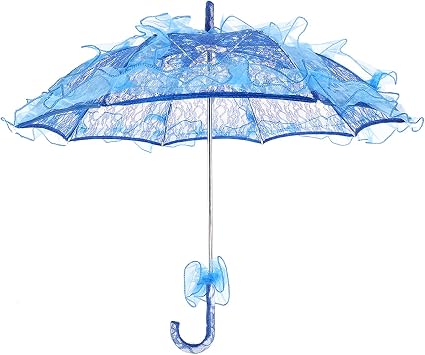 Wedding Lace Cotton Umbrella, Vintage Wedding Bridal Umbrella, Photograph Parasol, Parasol Sun Umbrellas for Party Bridal Wedding Decoration Dancing Photo PropBlue