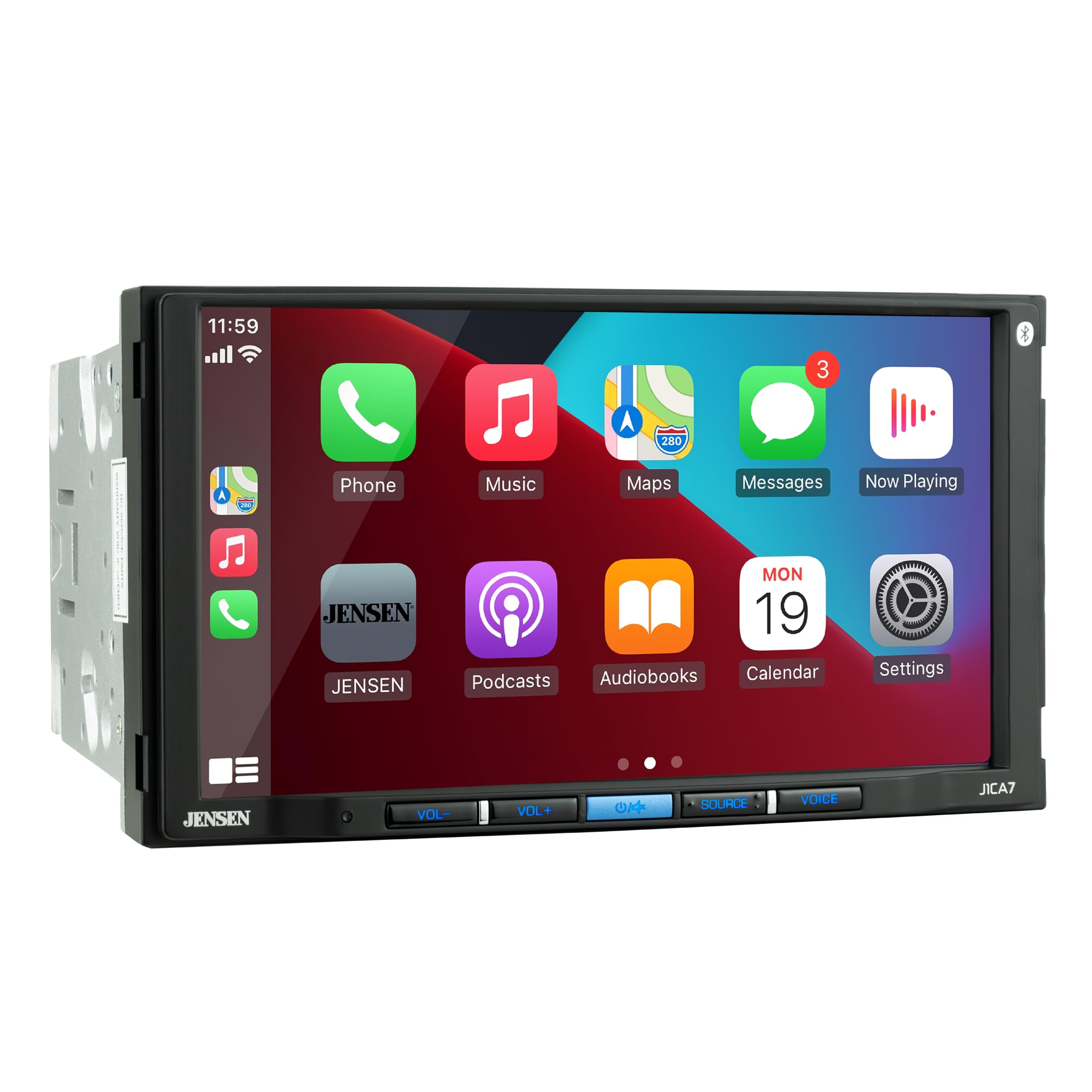 JENSEN J1CA7 7-inch Touch Screen Double DIN Car Stereo Media Receiver | Apple CarPlay Android Auto | Bluetooth Hands Free Calling & Music Streaming | Backup Camera Input | USB Playback & Charging