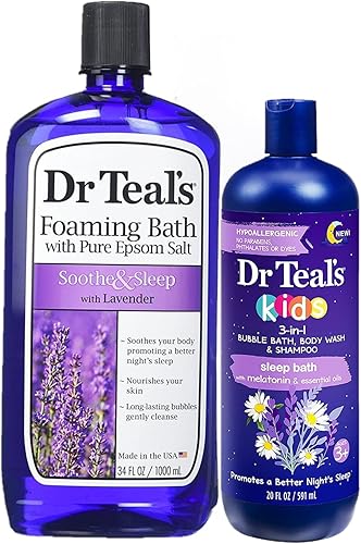 Dr. Teals Lavender & Kids - Juego de regalo de baño espumoso 3 en 1 (paquete de 2, 54 onzas en total) Lavanda calmante y duerme, 20 onzas para