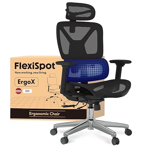 FLEXISPOT ErgoX sedia ergonomica da ufficio con poggiapiedi, braccioli 3D, poggiatesta 3D, schienale 5D regolabile, seduta traspirante, portata fino a 130 kg, nero