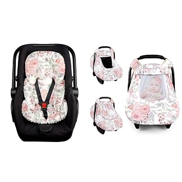 Car Seat Cover Baby, HNHUAMING Infant Car Seat Covers Canopy for Babies Girls, Infant Car Seat Insert, eversible Preemie Carseat Insert Cushion, Pink
