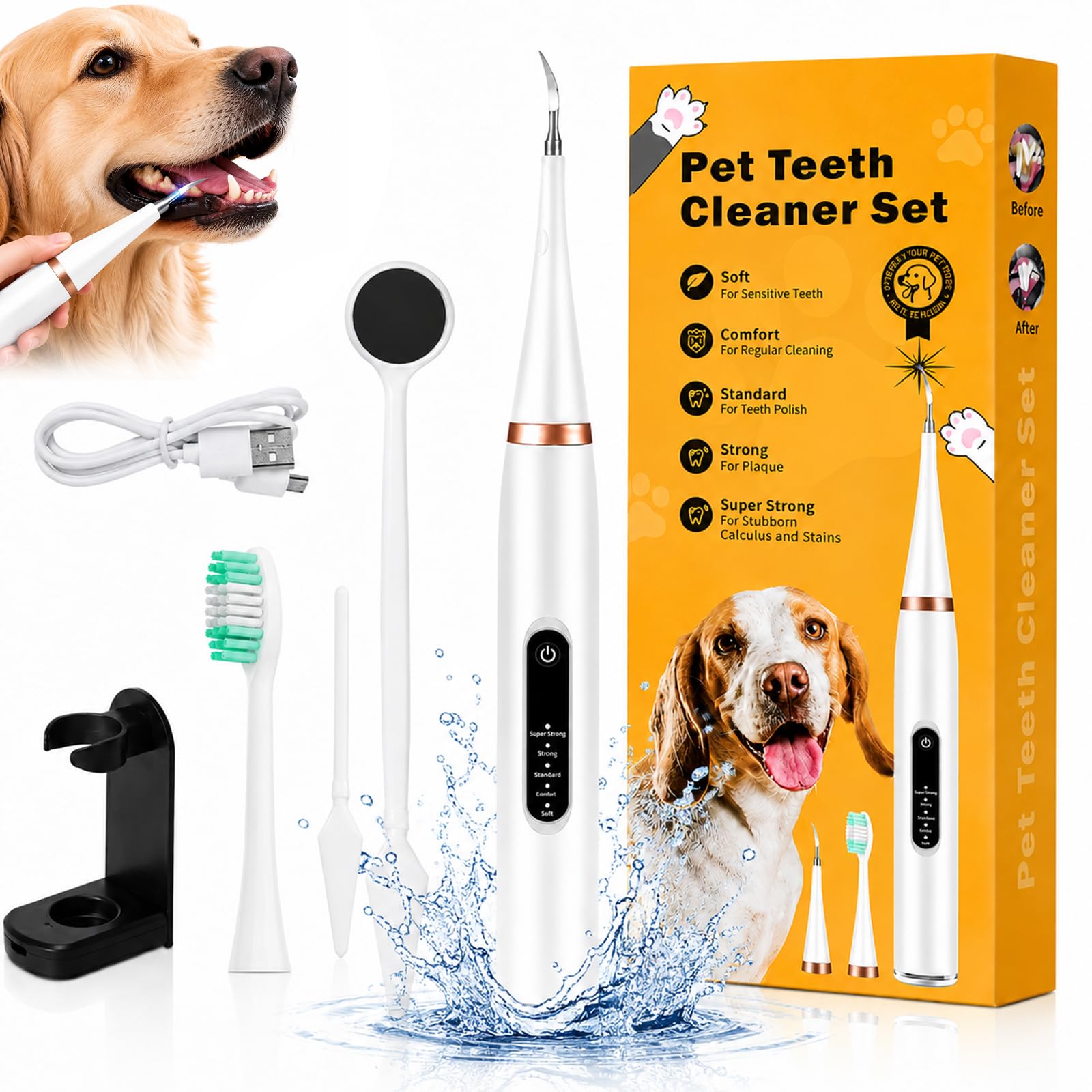 Kit de Nettoyage Tartre Dentaire pour Chien et Chat,Detartreur Dentaire pour Chien et Chat,élimine le tartre et prévient la mauvaise haleine et la gingivite,5 Modes de Nettoyage