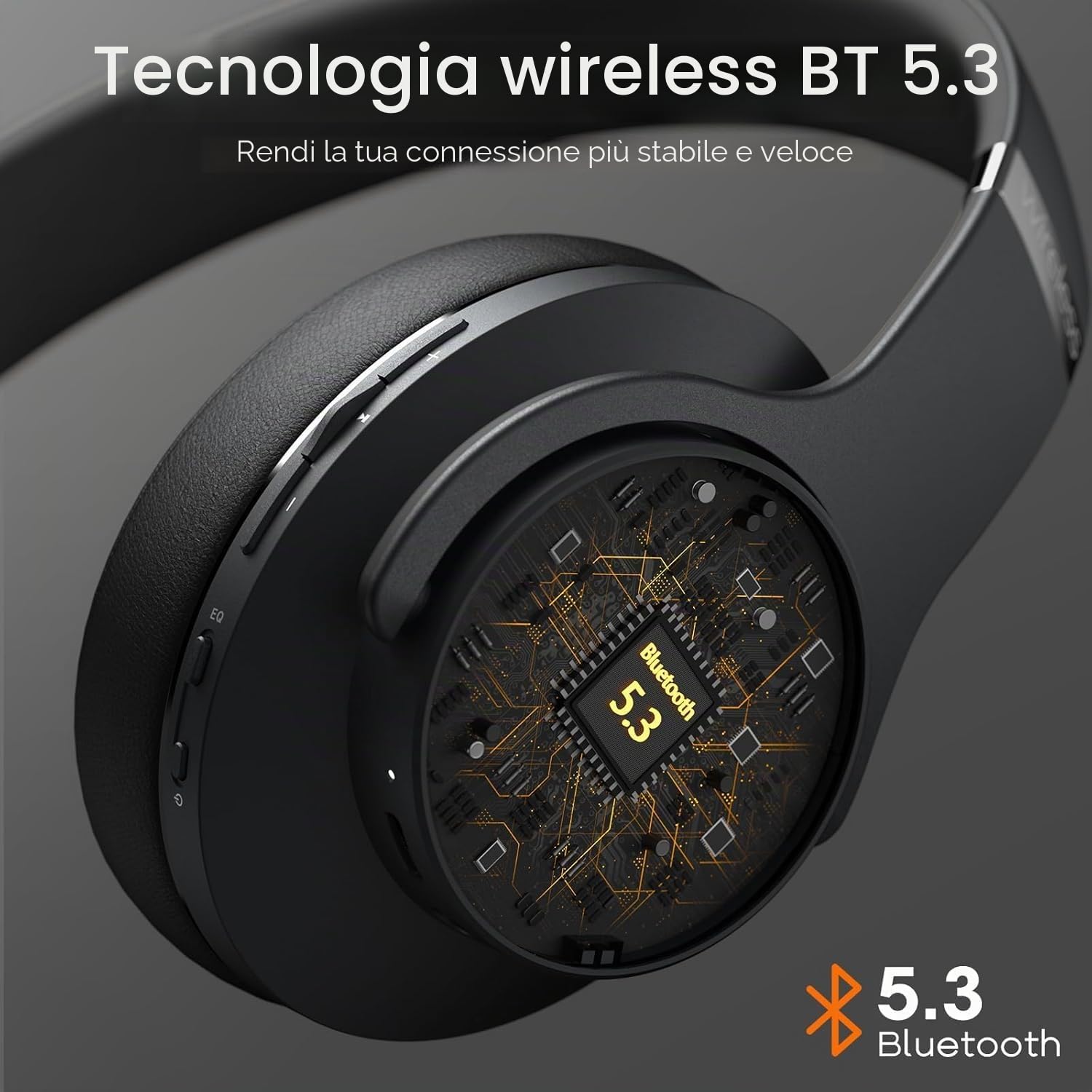 DOQAUS Cuffie Bluetooth Over Ear con APP,Nero | 90 ore di autonomia, 9 modalità EQ, Bluetooth 5.4, microfono integrato, pieghevoli per lavoro, viaggio, musica
