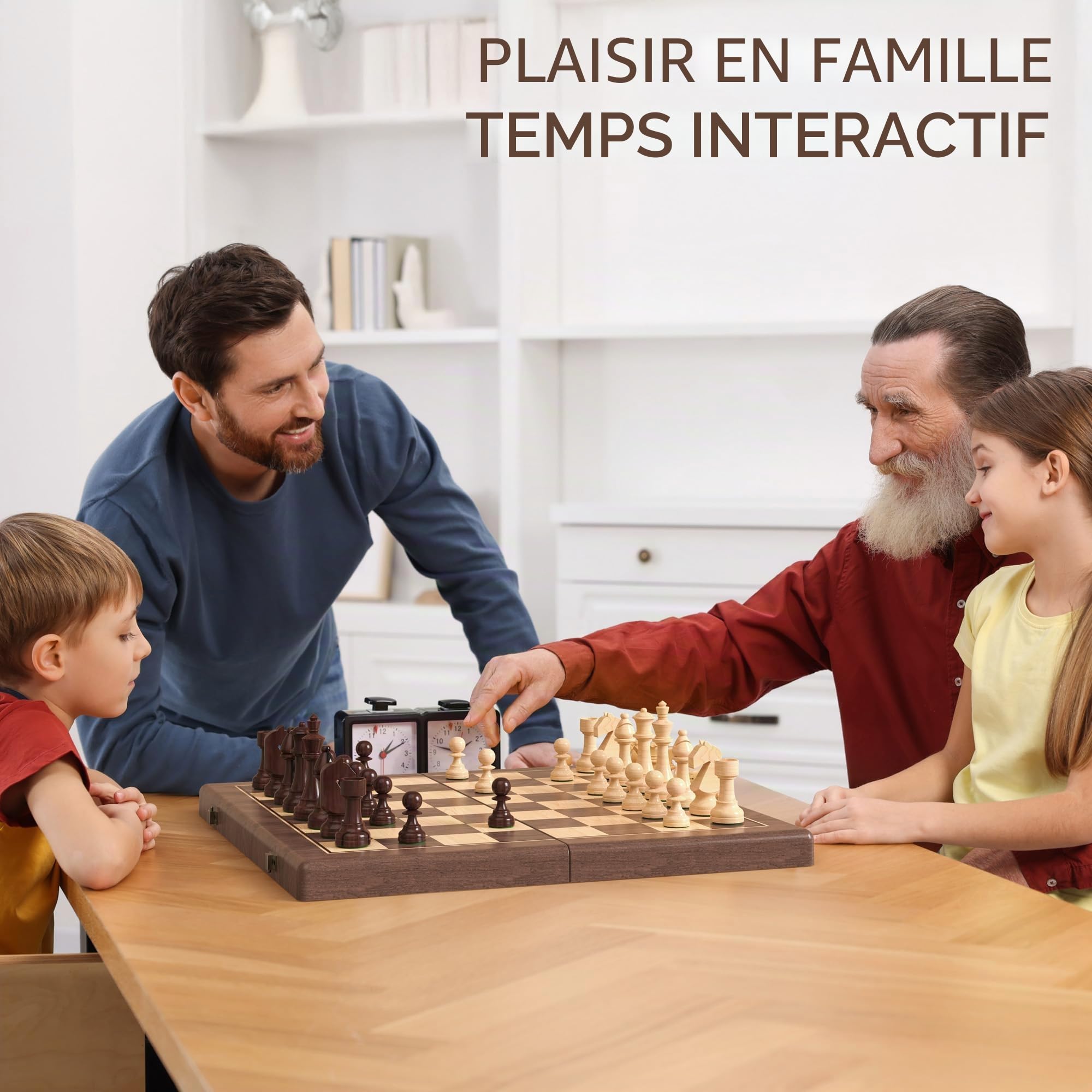 Walnuss Magnetisches Schach- und Dame-Set 2-in-1 Faltbares Holzbrettspiel 38 cm mit Staunton Figuren