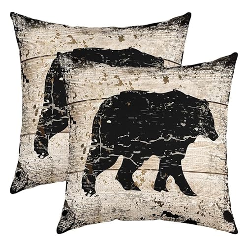 Feelyou Bear Pillow Covers 22x22 Set of 2 Wild Animal Decorative Throw Pillow Covers Cases Home Decor Rustic Cabin Country Black Beige Nature Wildlife Bear Camper Cushion Case for Couch Sofa